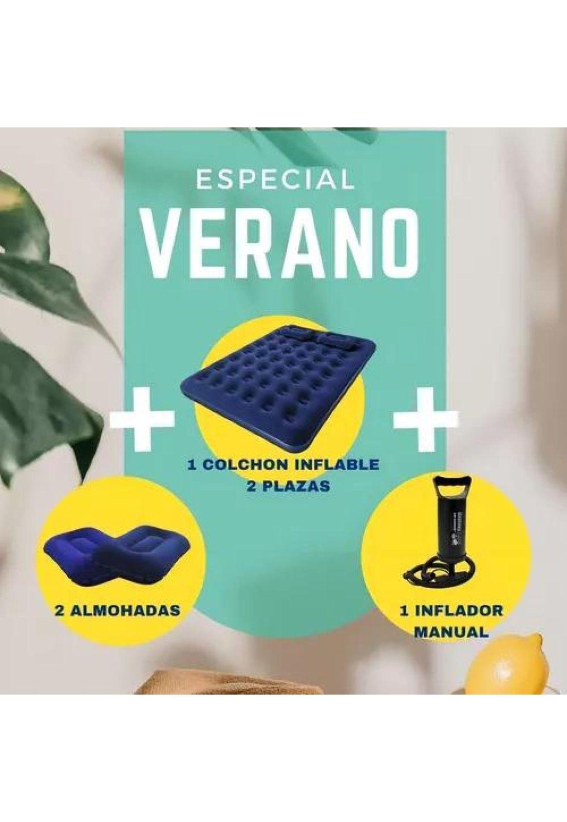 Colchón cama inflable de 2 plazas, + 2 almohadas, + inflador, color azul-2