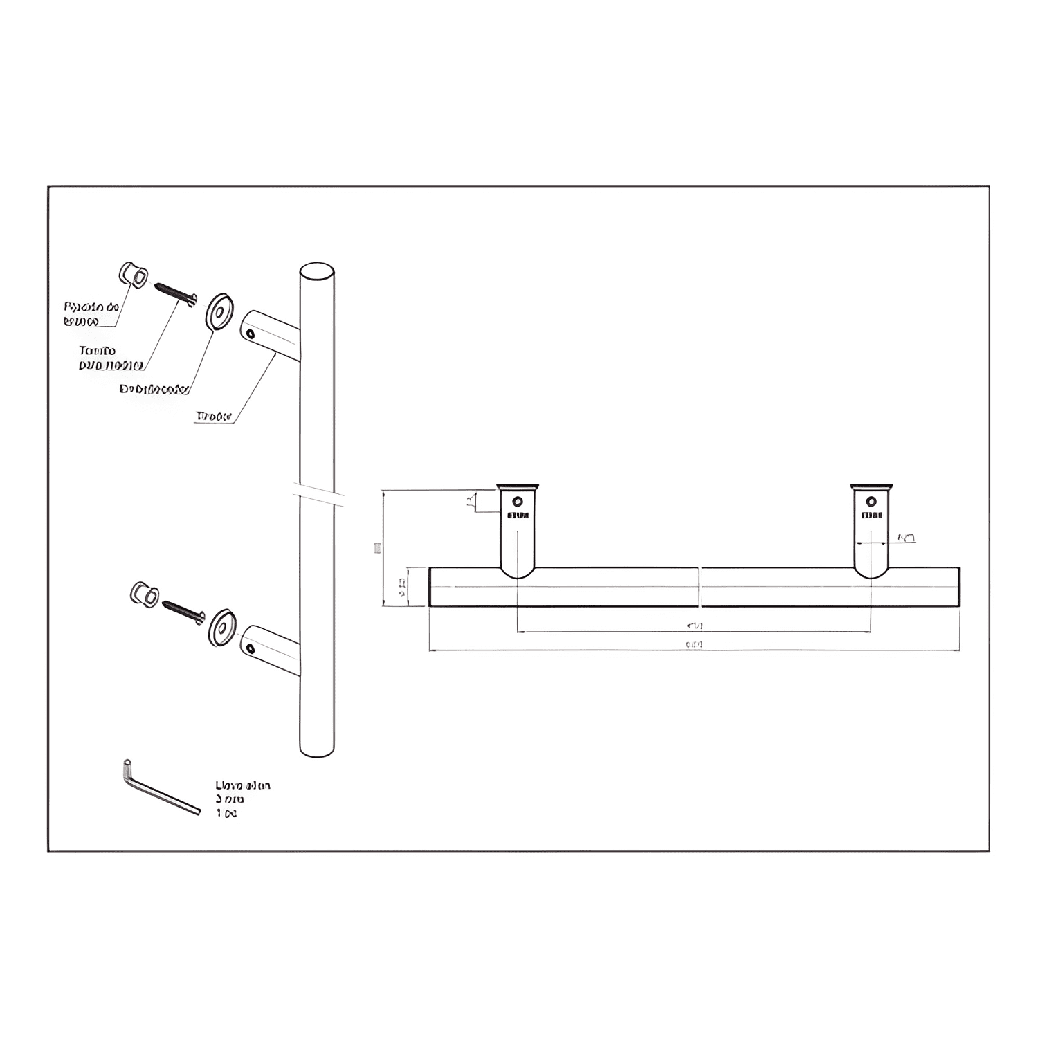 Tirador simple de acero inoxidable 304, largo 60 cm #17-4