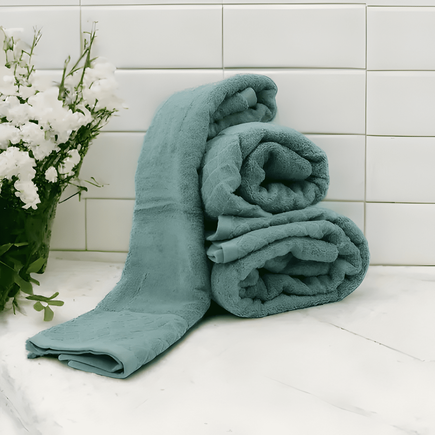 Toalla de baño algodón 70x130 CM con bordado homey Verde-2