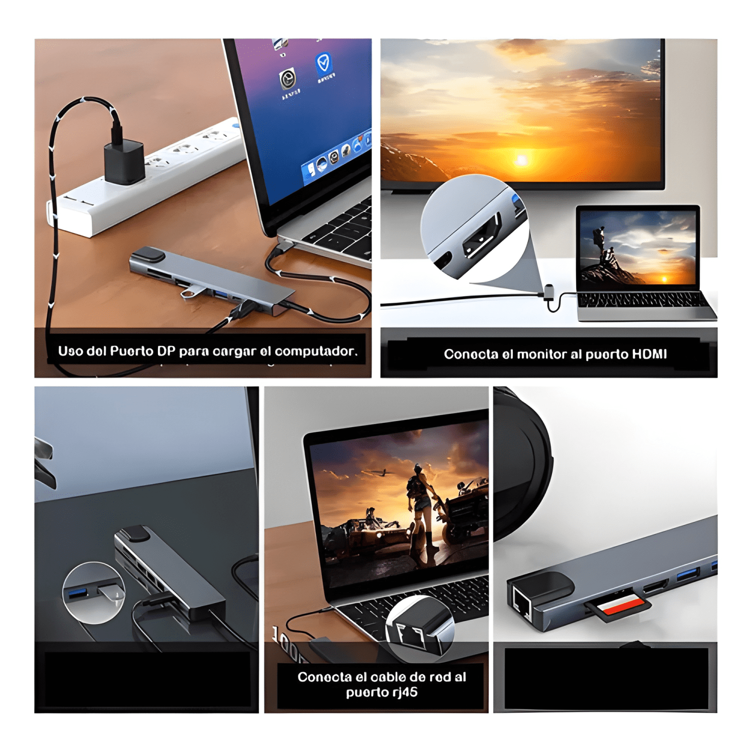 Hub USB-C 8 en 1 JKR Tech HDMI LAN 2 USB 3.0 SD TF PD-4