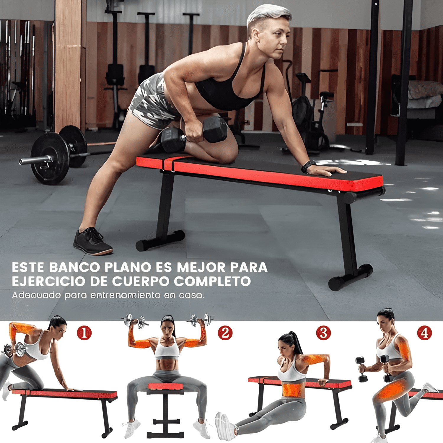 Banco plano acolchado de entrenamiento y musculación-4
