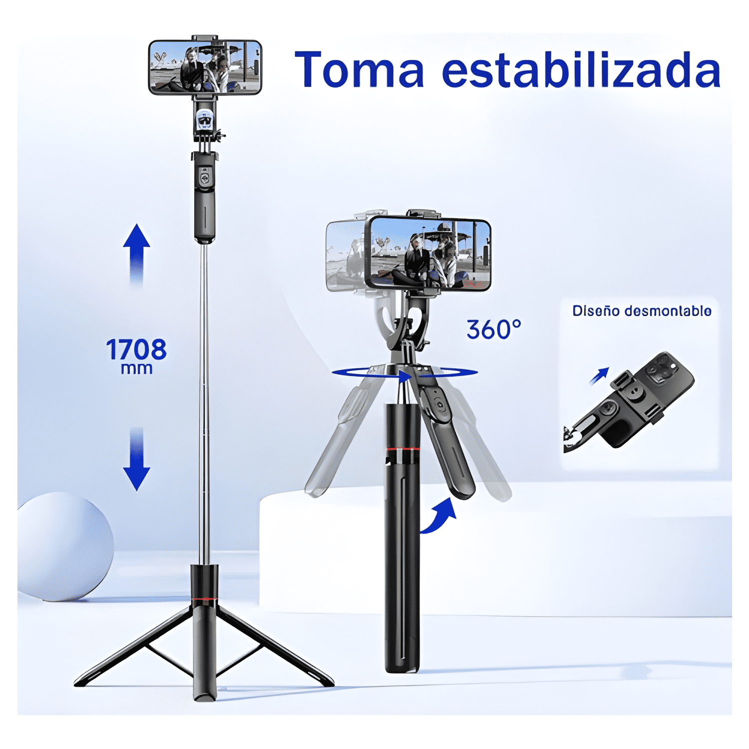 Trípode Palo Selfie 2 Luz Relleno Control Remoto #2-3
