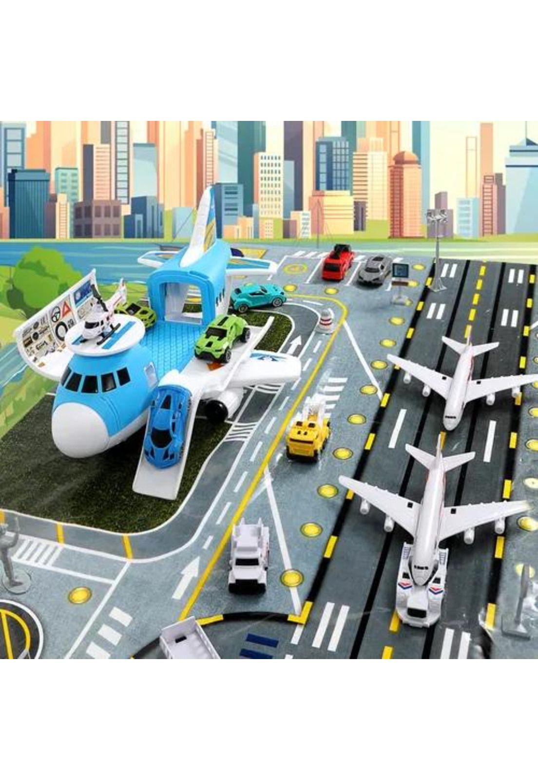 Avión de rescate porta 12 vehículos juguete para niños celeste-2