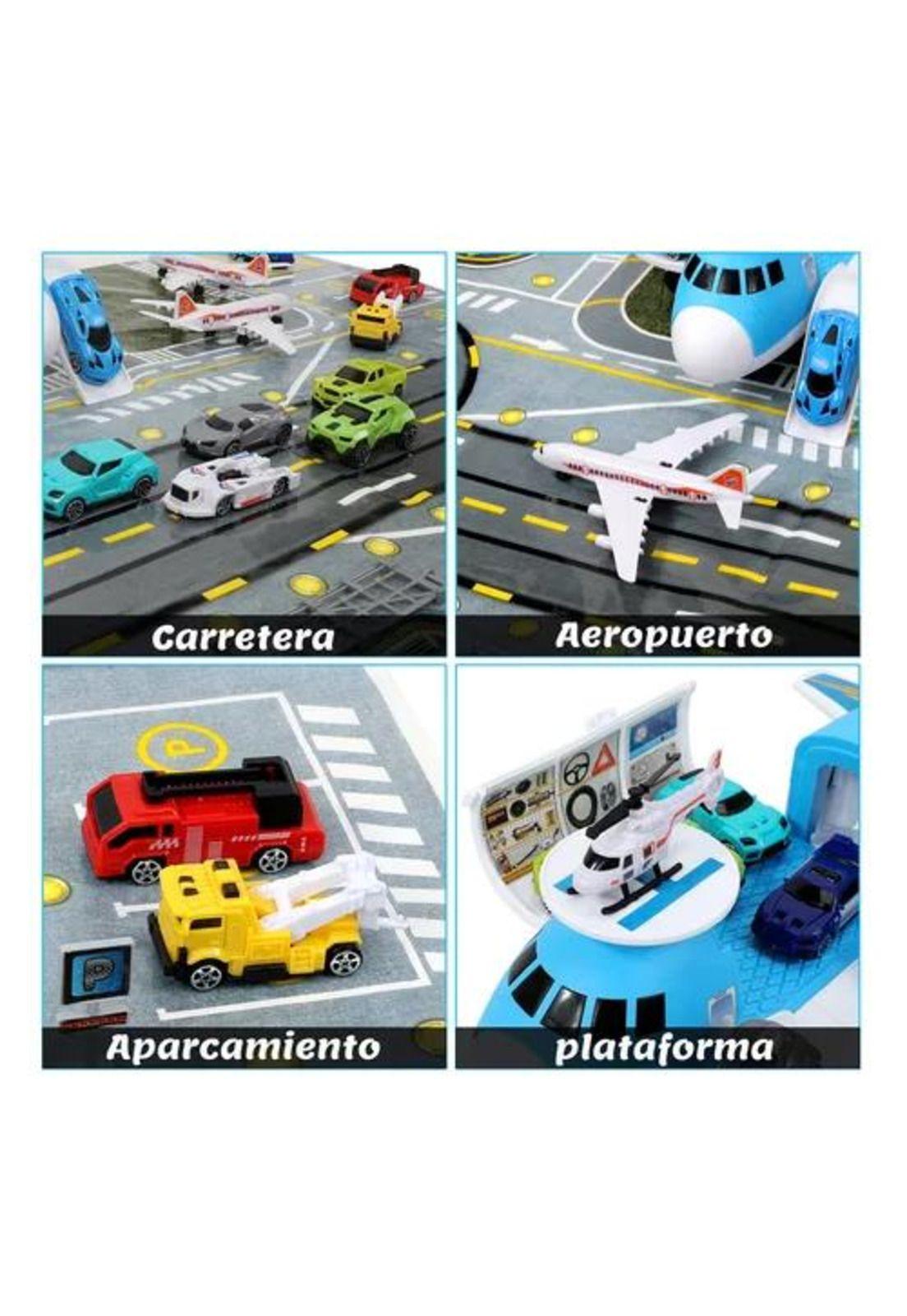 Avión de rescate porta 12 vehículos juguete para niños celeste-5