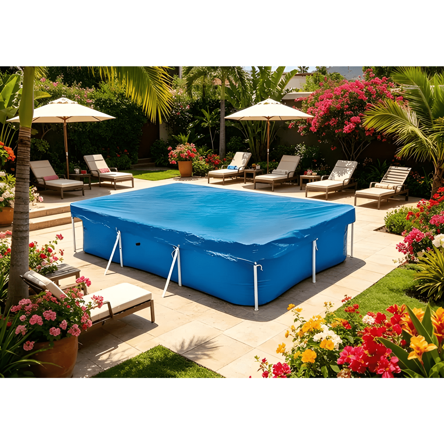 Lona cobertora impermeable para piscina 4 x 2,11 m azul-1