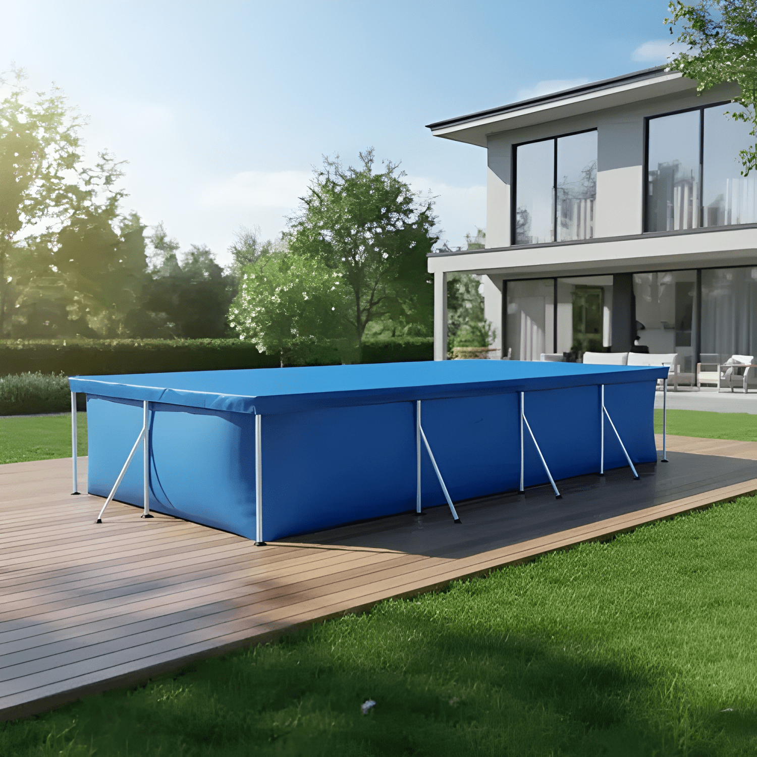 Lona cobertora impermeable para piscina 4 x 2,11 m azul-3