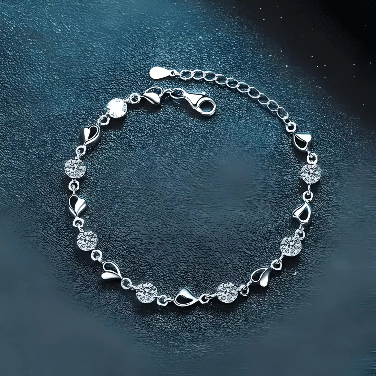 Pulsera plata 925 cristales corazón fino regalo-3
