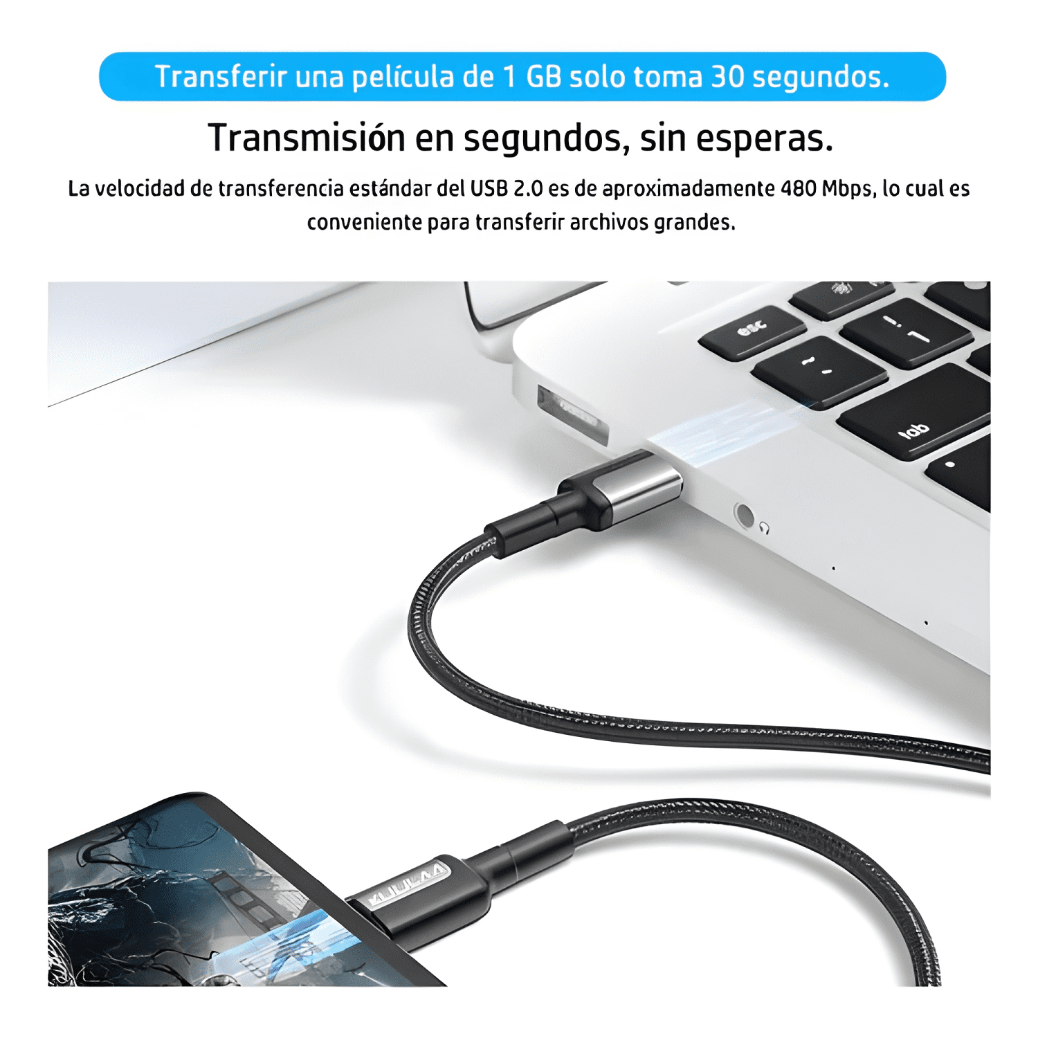 Cable tipo c a USB-C carga rápida 65w largo 2 metros #16-3