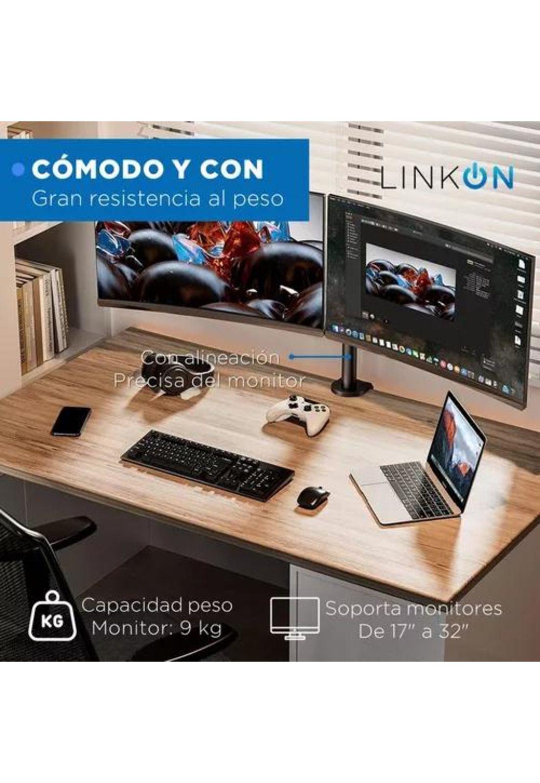 Brazo soporte doble para 2 monitores en base de escritorio-2