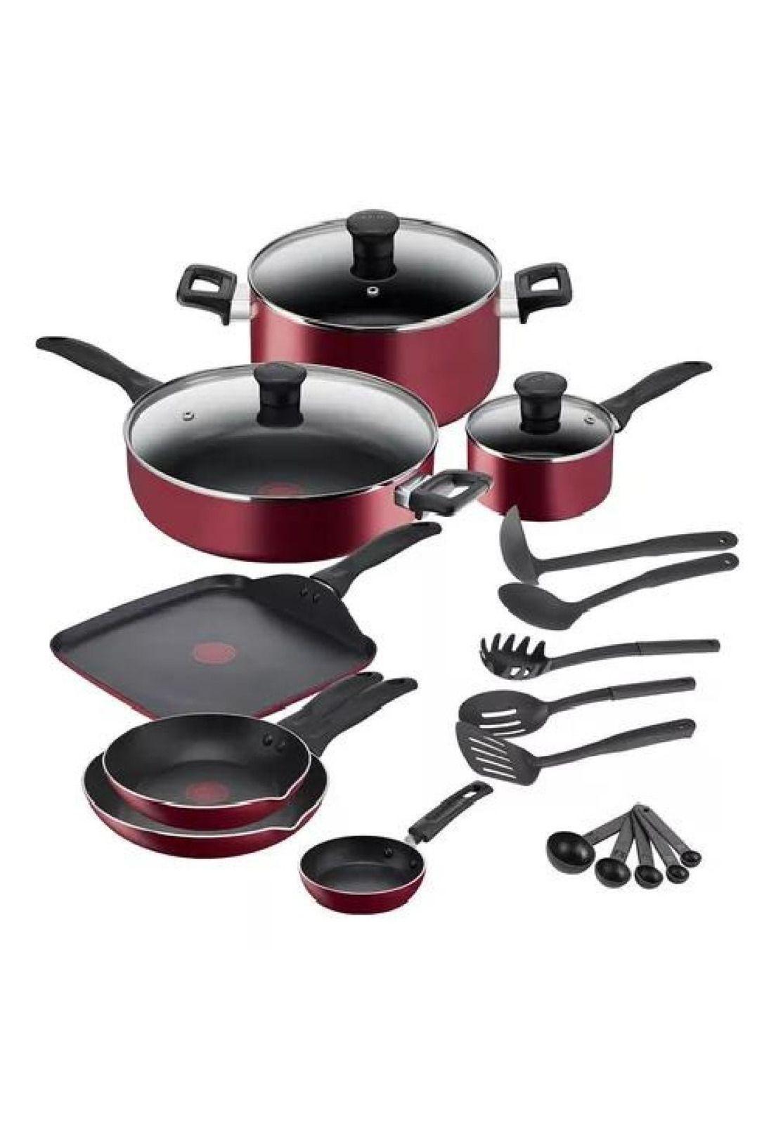 Batería T-fal - 20 Piezas, Easy Care, Aluminio Antiadherente, Color Rojo-0