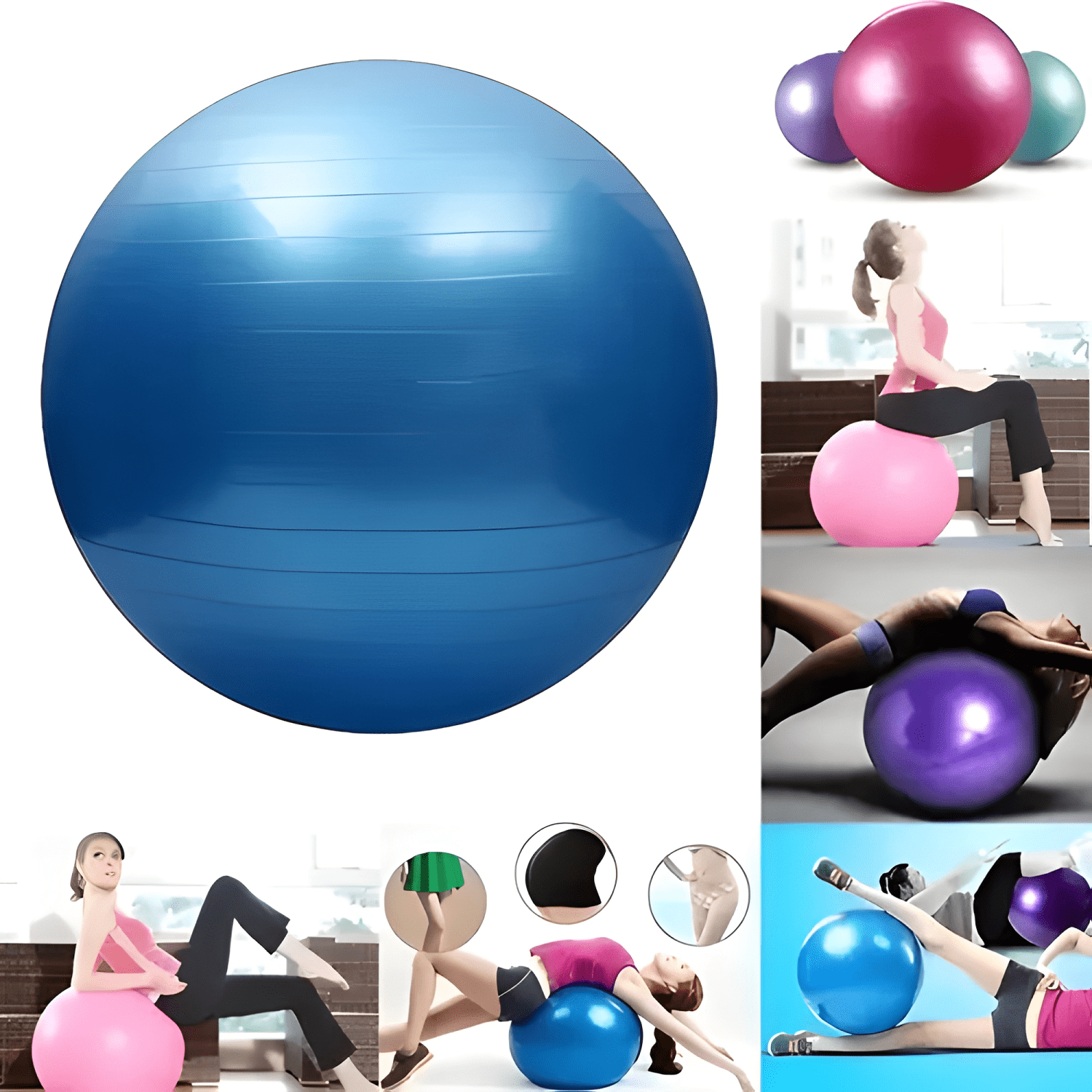 Pelota balon pilates 65cm fitball + 1 inflador Azul-2