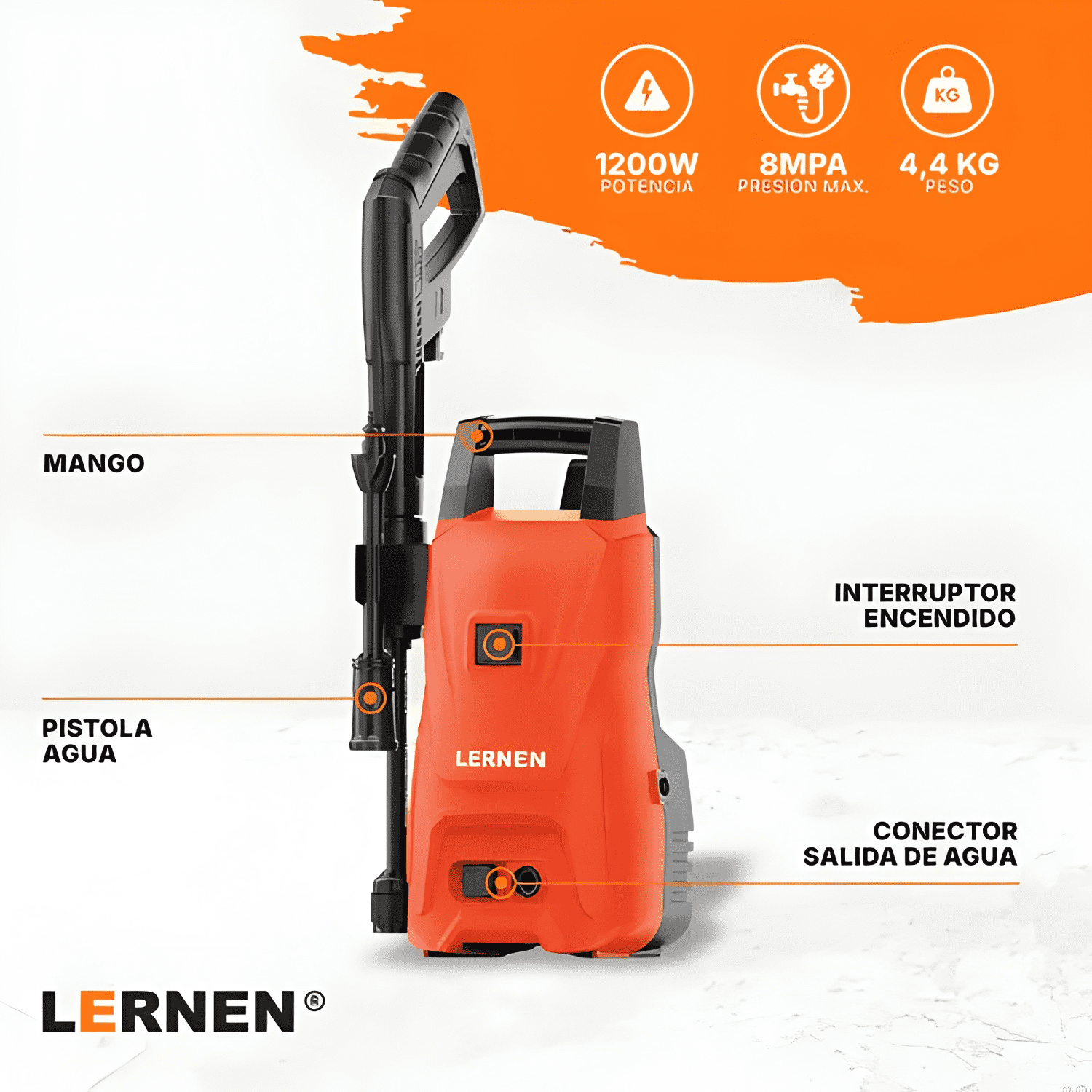 Hidrolavadora 1200w Con Espumaduor Y Accesorios Lernen-2