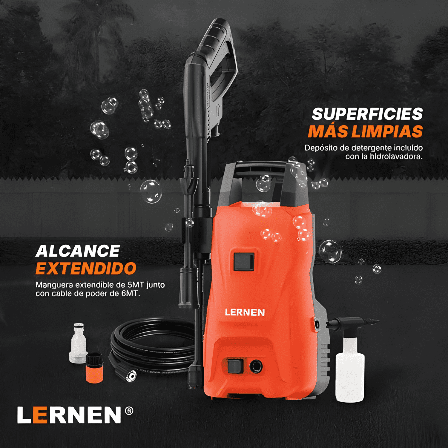 Hidrolavadora 1200w Con Espumaduor Y Accesorios Lernen-3