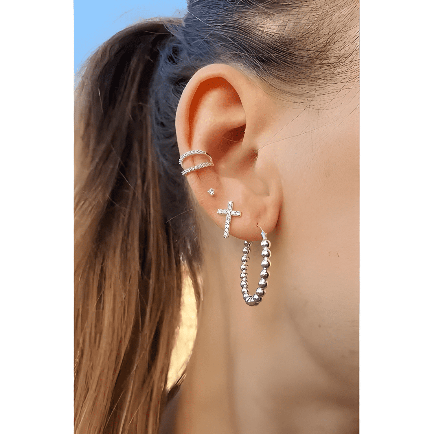 Aros De Cruz Brillante Para Hombre Y Mujer Plata 925 #1-1