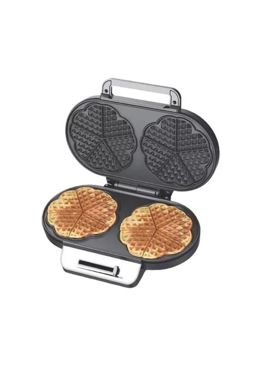 Wafflera doble eléctrica R-557 1200W, máquina de waffles, color plateado-0