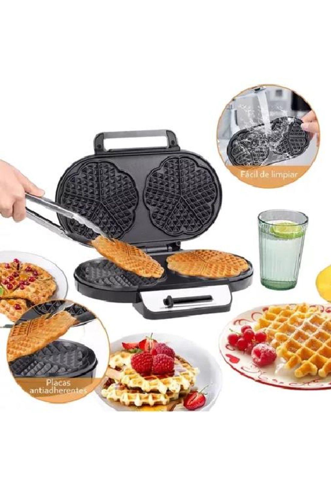 Wafflera doble eléctrica R-557 1200W, máquina de waffles, color plateado-2