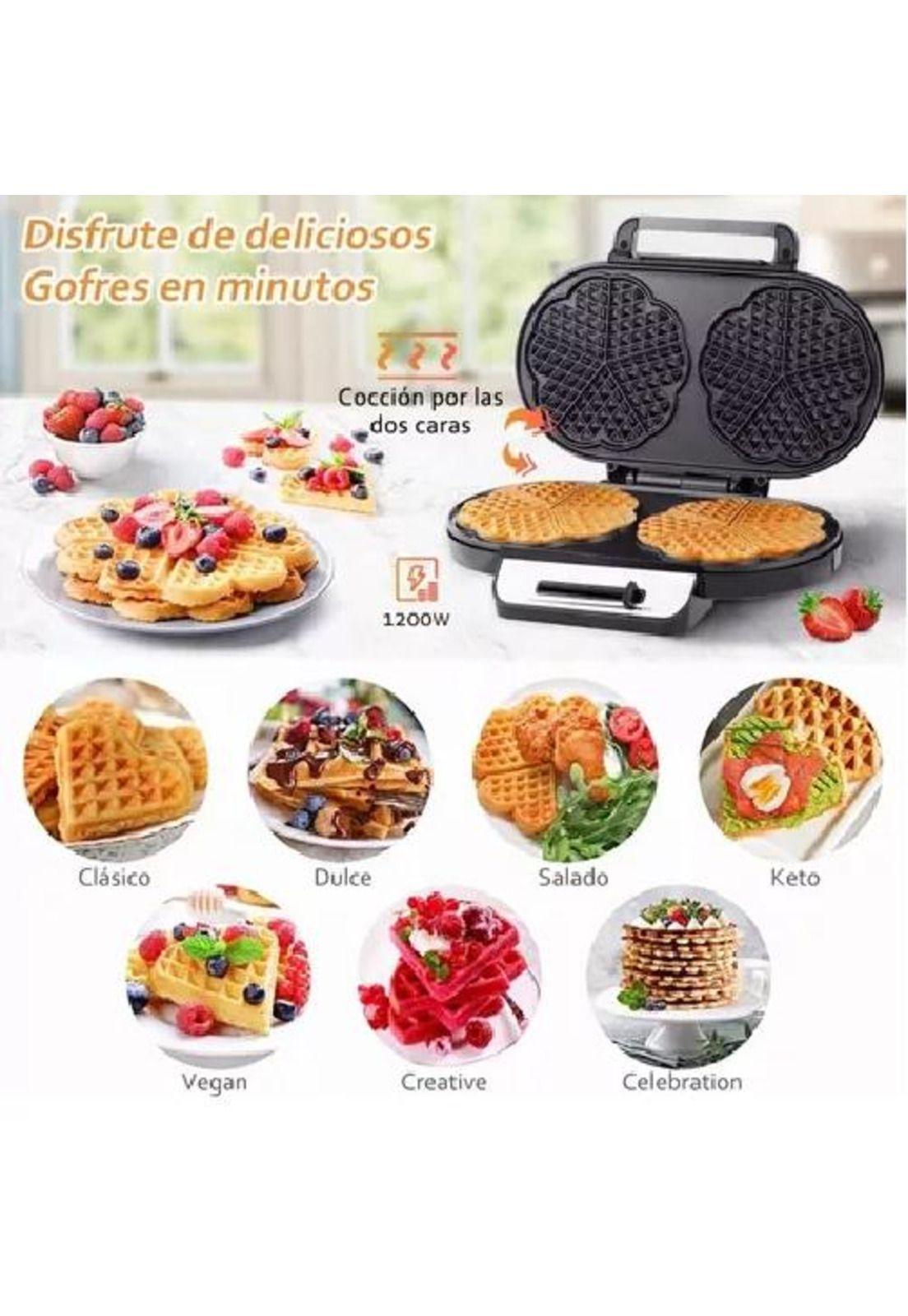 Wafflera doble eléctrica R-557 1200W, máquina de waffles, color plateado-4