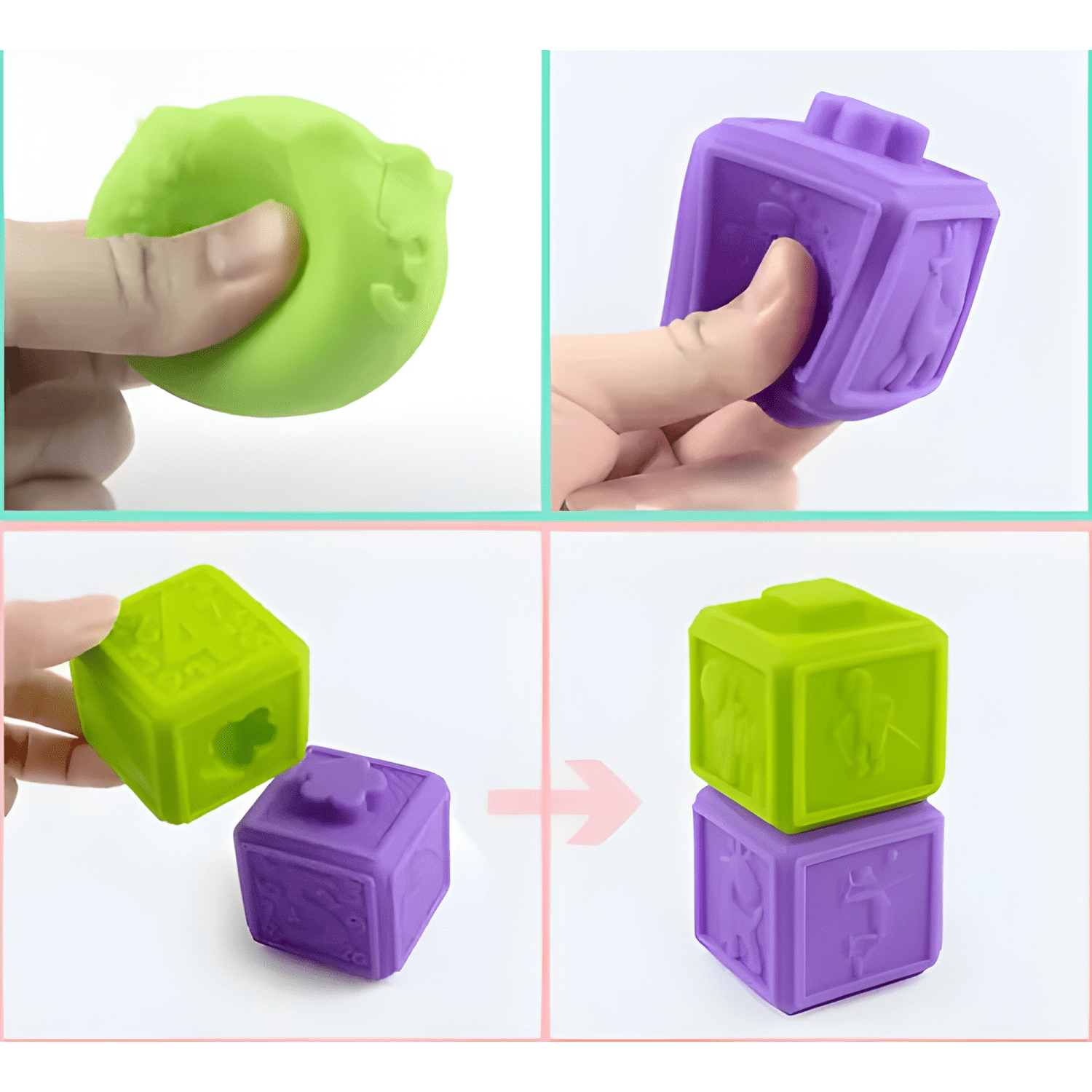 Juguete de 12 cubos de bebés apilable montessori silicona #1-3