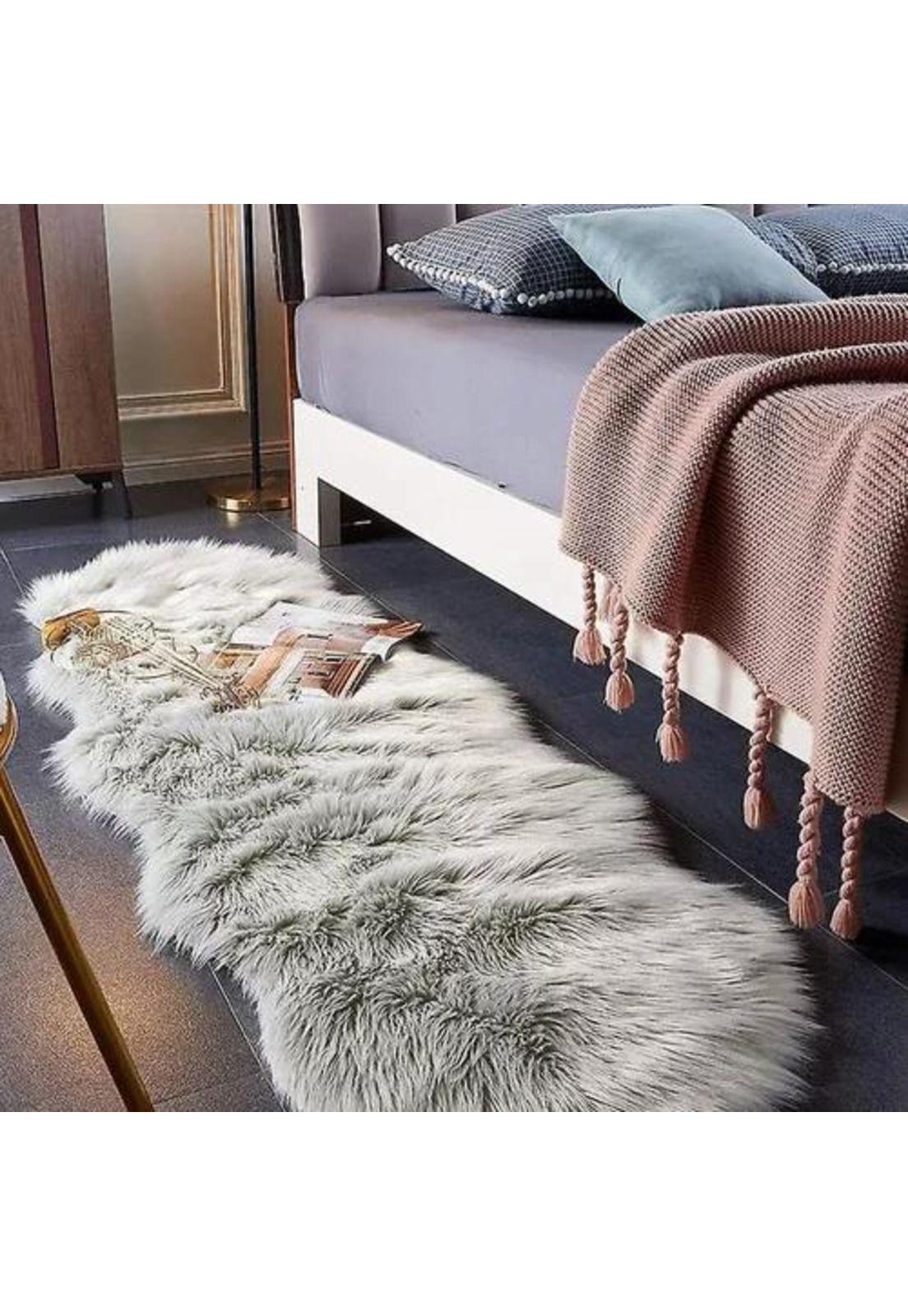 Alfombra Peluda Bajada de Cama 180x60 cm Gris Claro-2