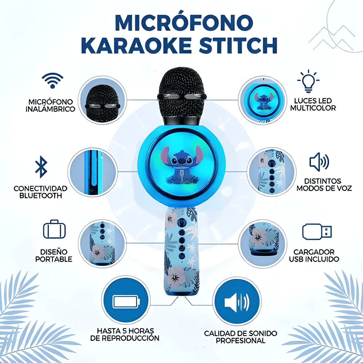 Micrófono karaoke 3d stitch Azul-1