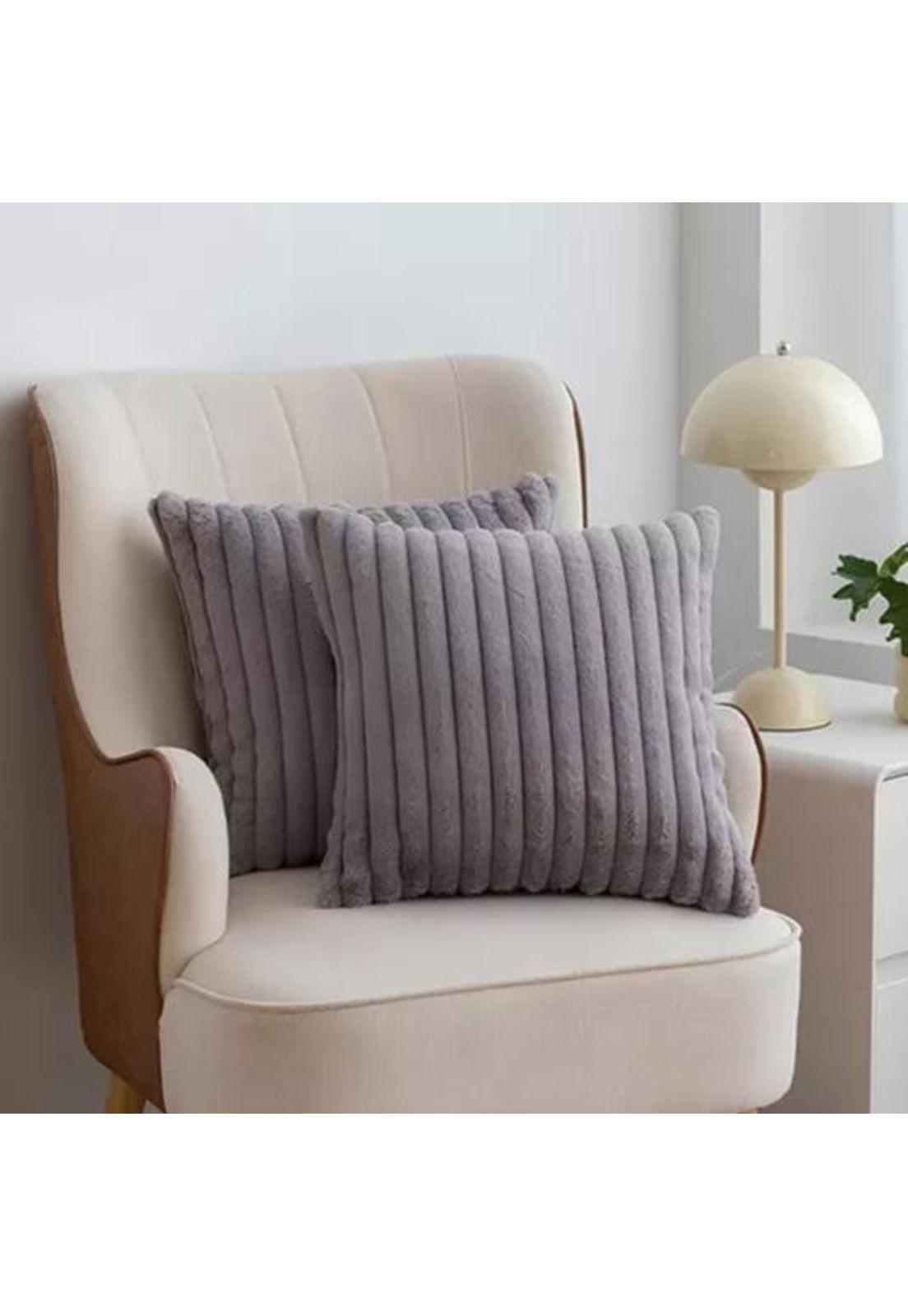Pack 2 fundas de cojín super suave líneas decoración 43x43 cm color blanco-2