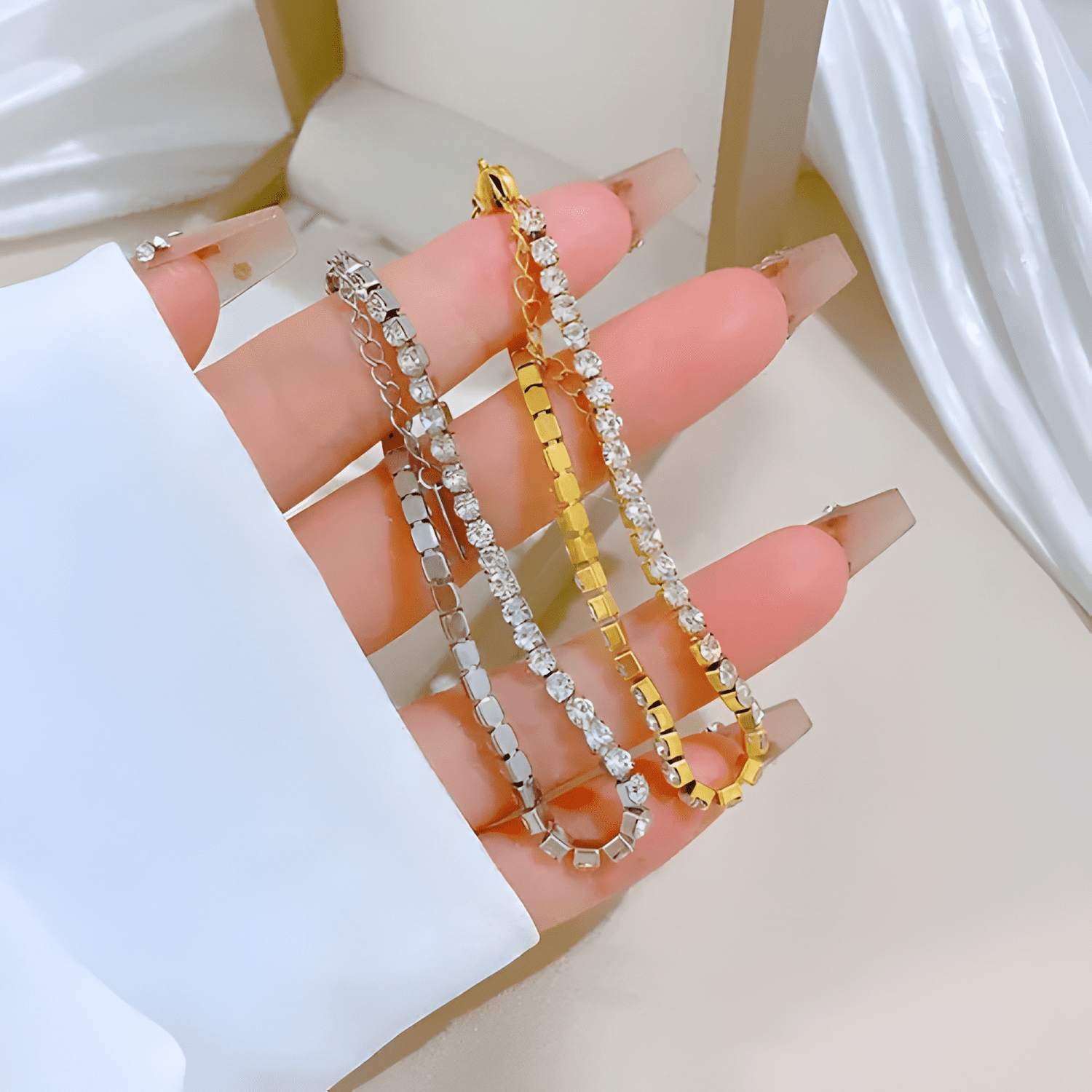 Pulsera de titanio ajustable cristales galvanizado mujer-3