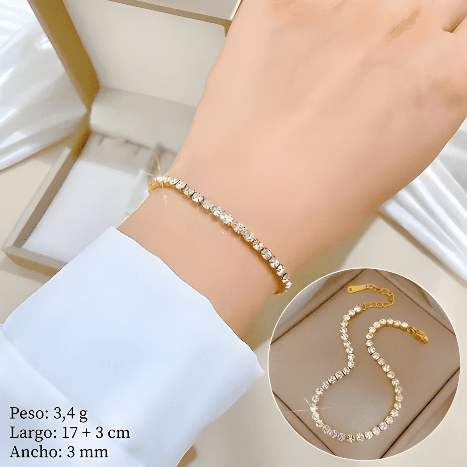 Pulsera de titanio ajustable cristales galvanizado mujer-4