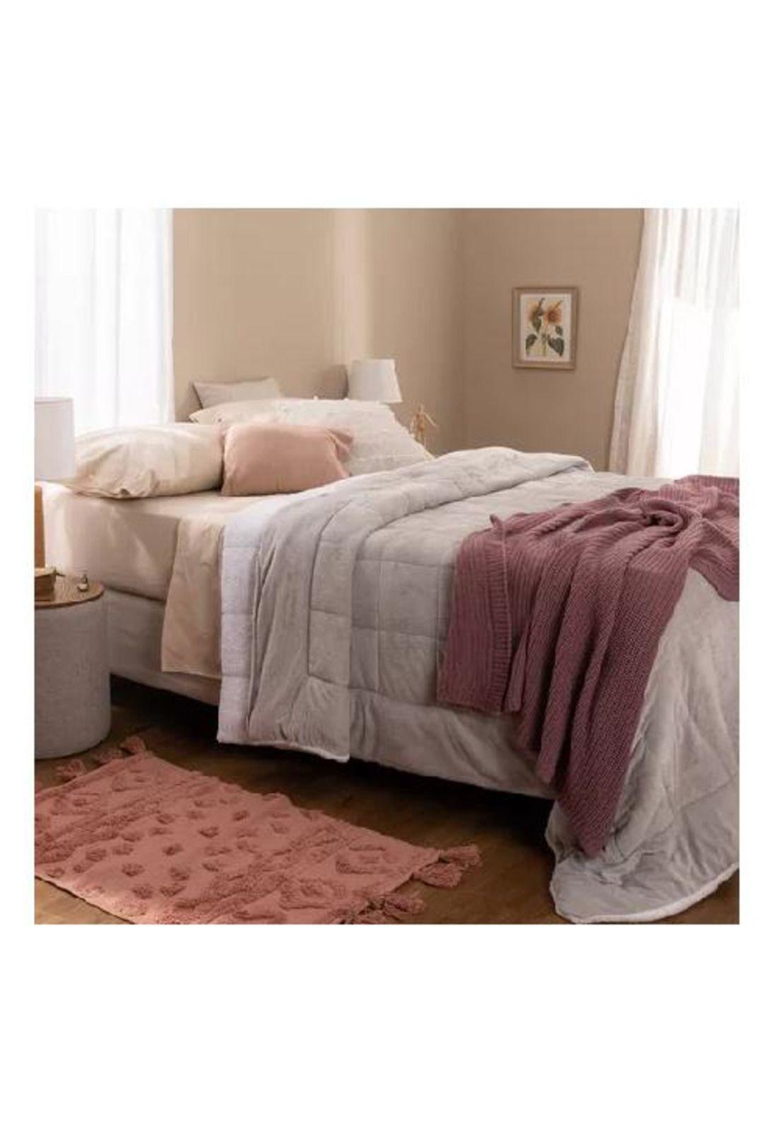 Cubrecama quilt chiporro sherpa king reversible, color gris-1