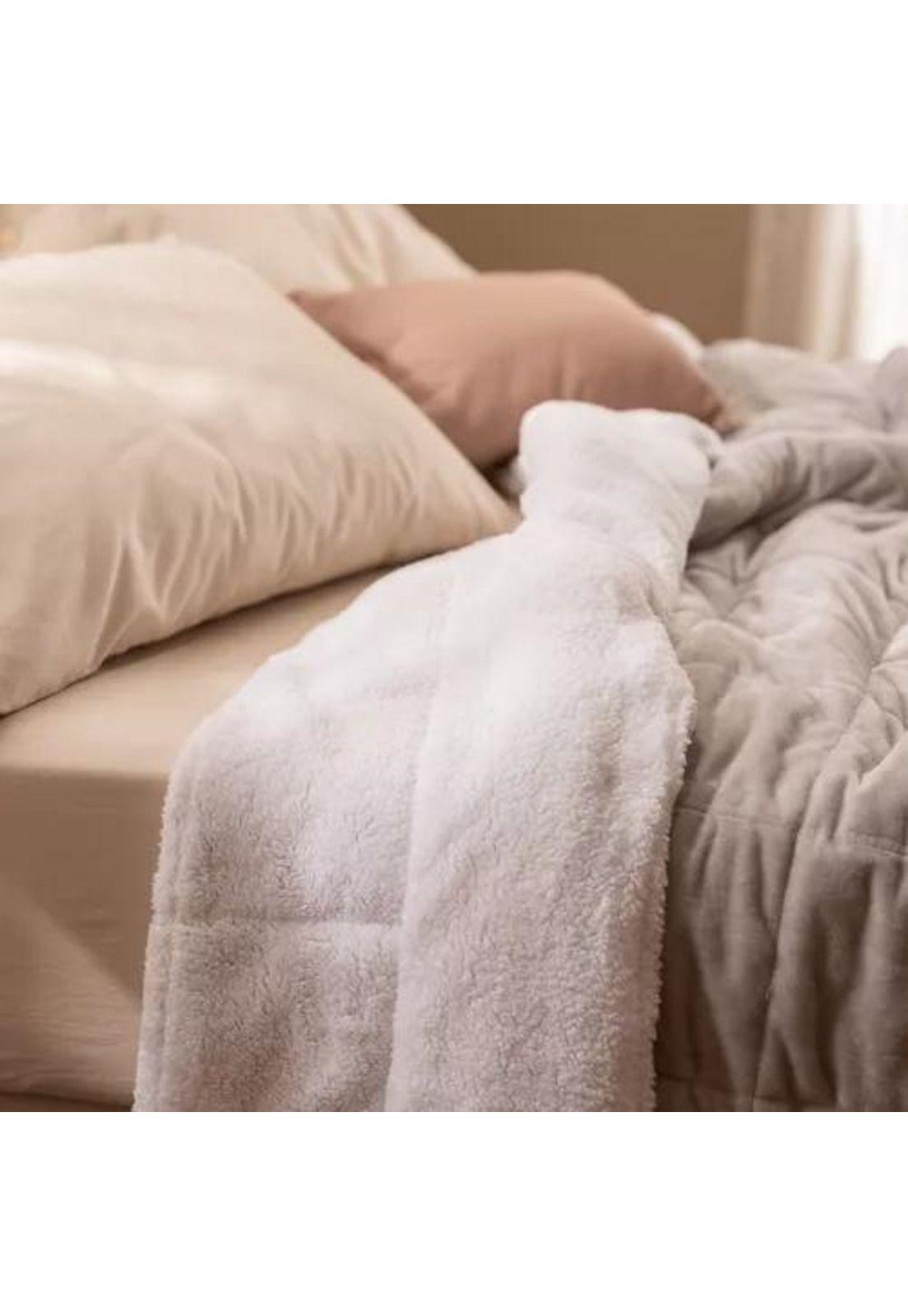Cubrecama quilt chiporro sherpa king reversible, color gris-2