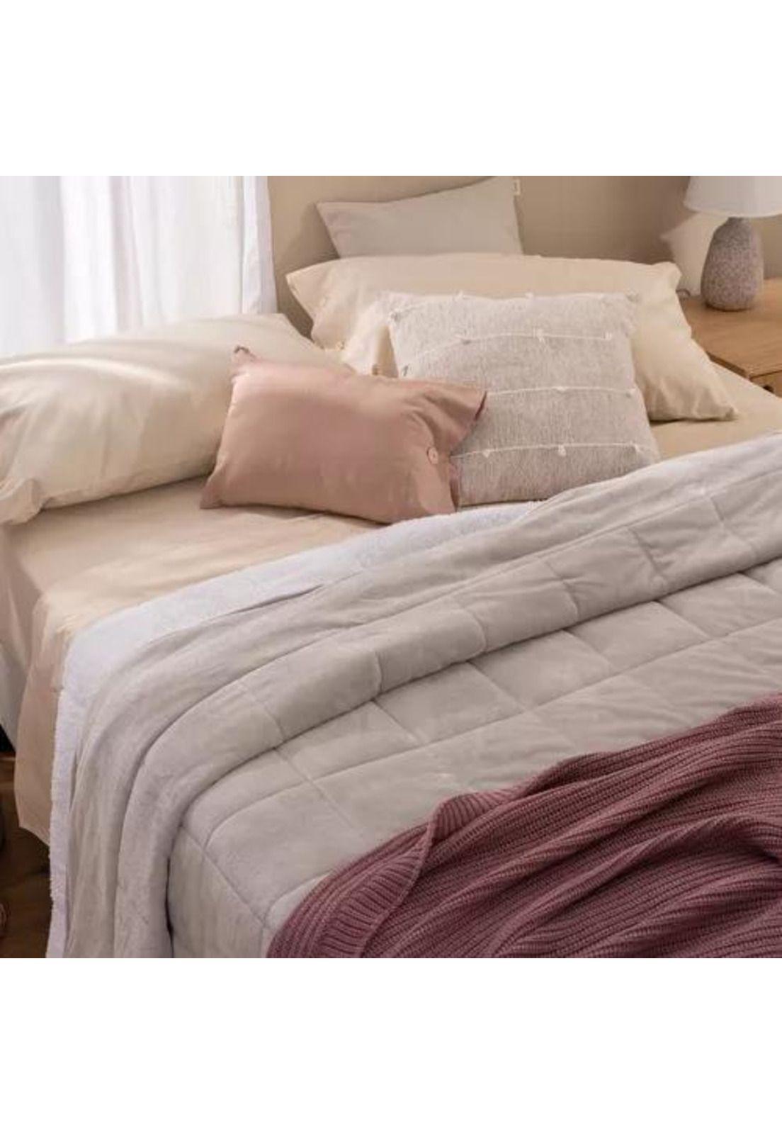Cubrecama quilt chiporro sherpa king reversible, color gris-4