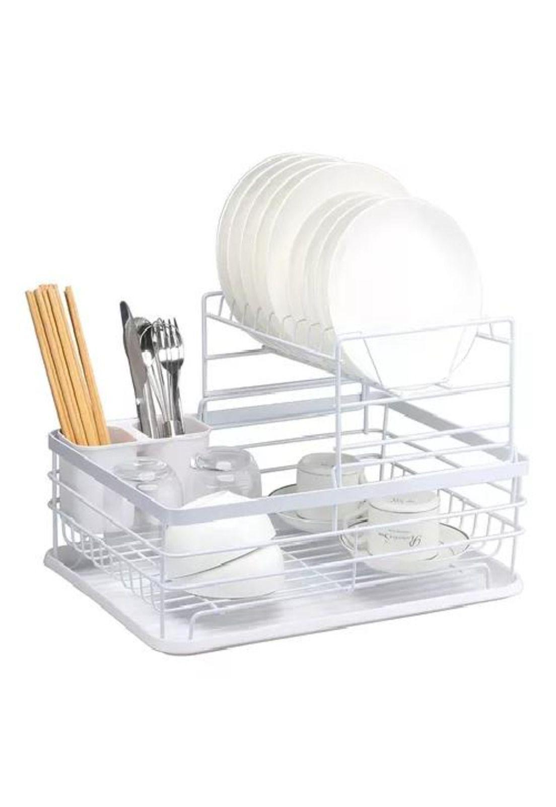 Secaplatos Escurridor - 2 Niveles, Acero Inox, Blanco, Simplit-1