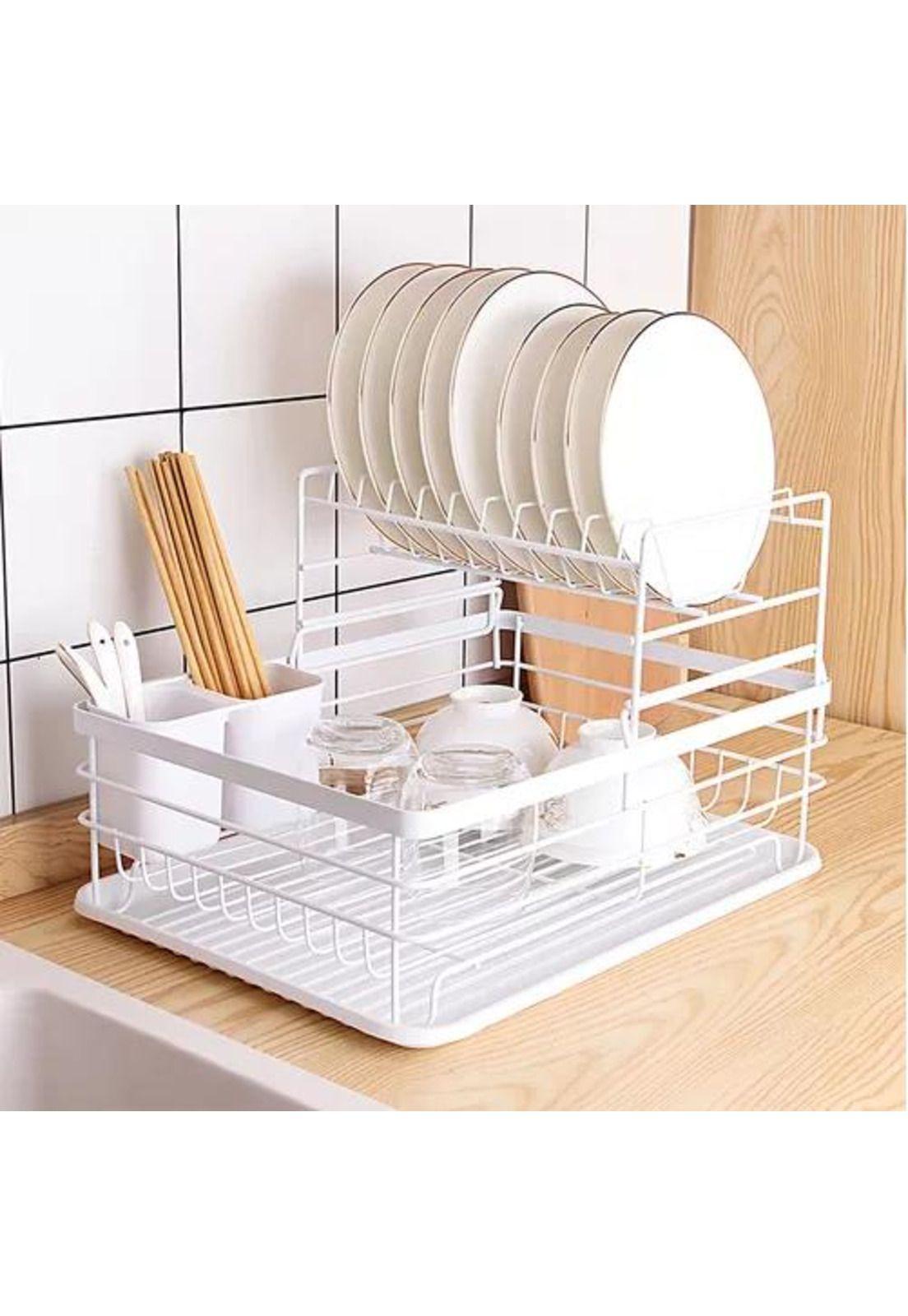 Secaplatos Escurridor - 2 Niveles, Acero Inox, Blanco, Simplit-2