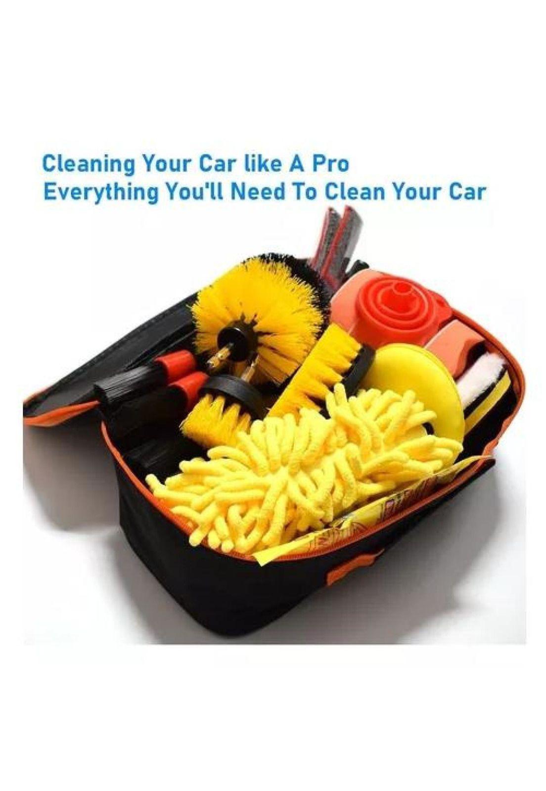 Kit de limpieza de auto, 21 piezas, interior y exterior, pads para taladro-5