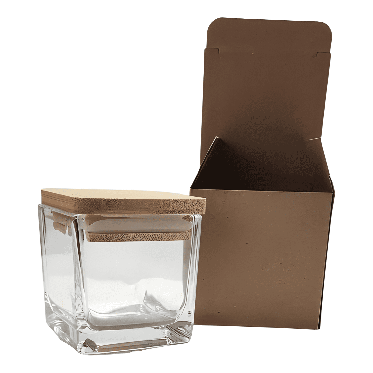 Frasco cuadrado vidrio 250 cc tapa madera 5u, transparente-1