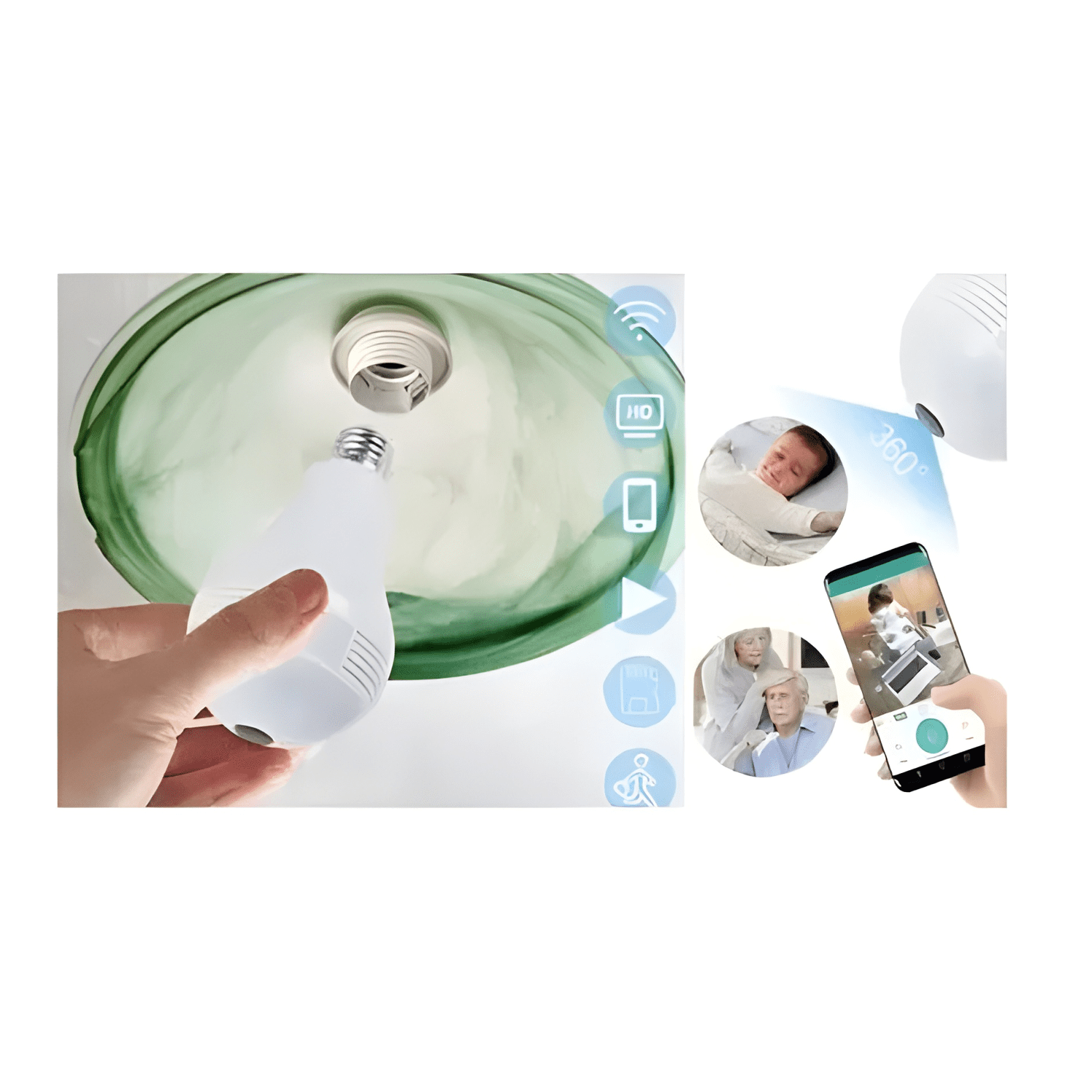 Cámara de Seguridad Ampolleta Ip 360º Wifi Hd Vigilancia Plu-2