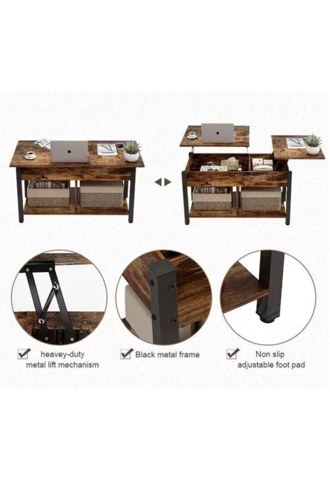 Mesa de Centro Elevable - Para Living, 110 x 49 x 48 cm, Marrón Oscuro-0
