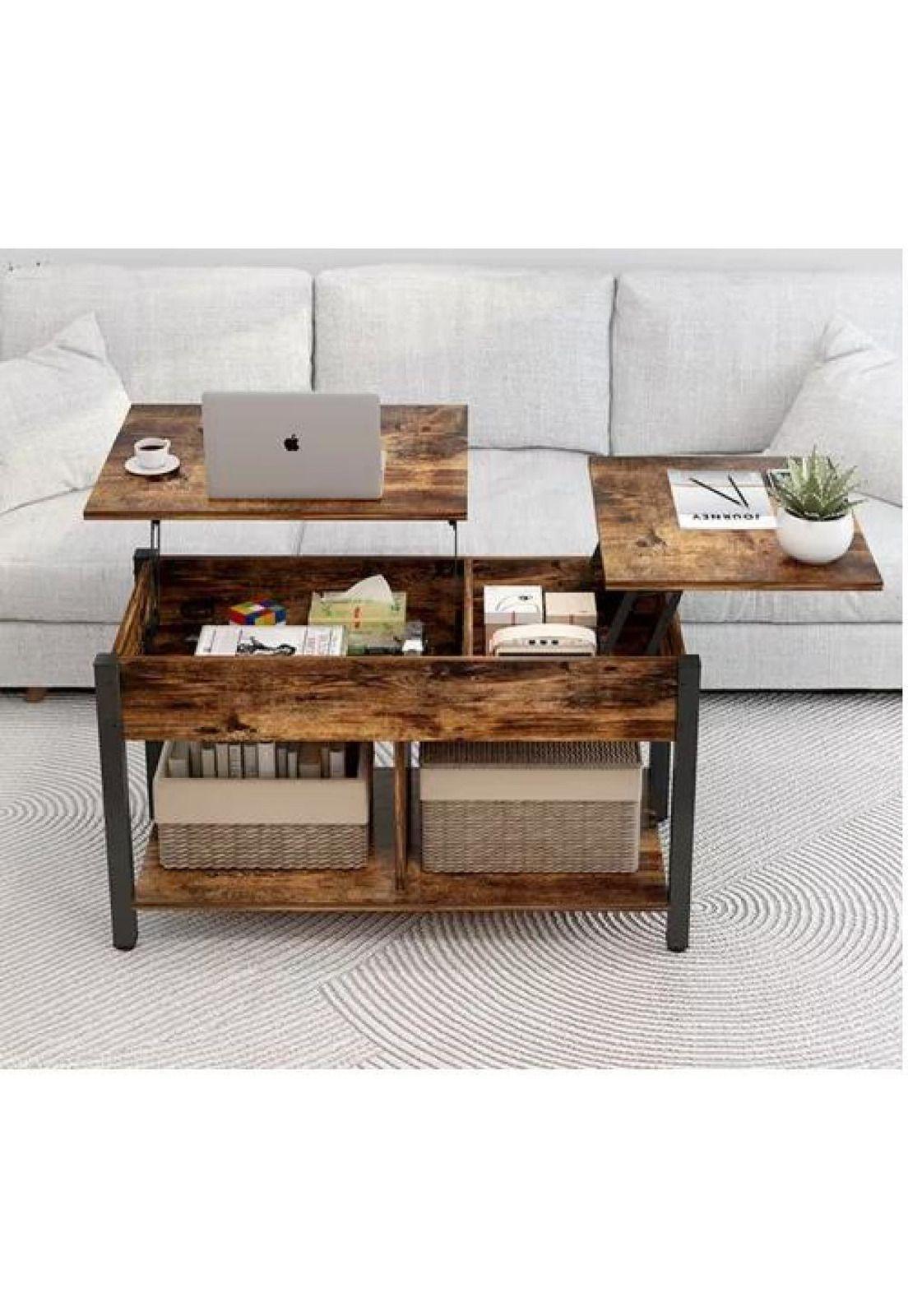 Mesa de Centro Elevable - Para Living, 110 x 49 x 48 cm, Marrón Oscuro-2