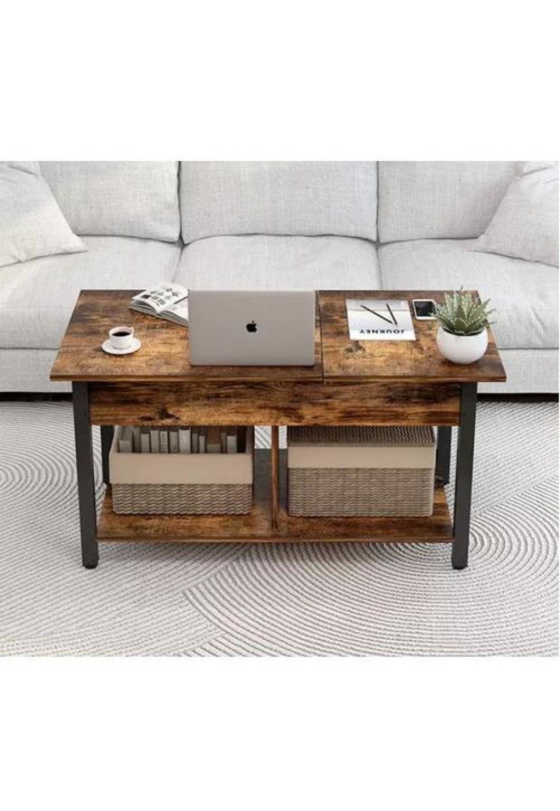 Mesa de Centro Elevable - Para Living, 110 x 49 x 48 cm, Marrón Oscuro-3