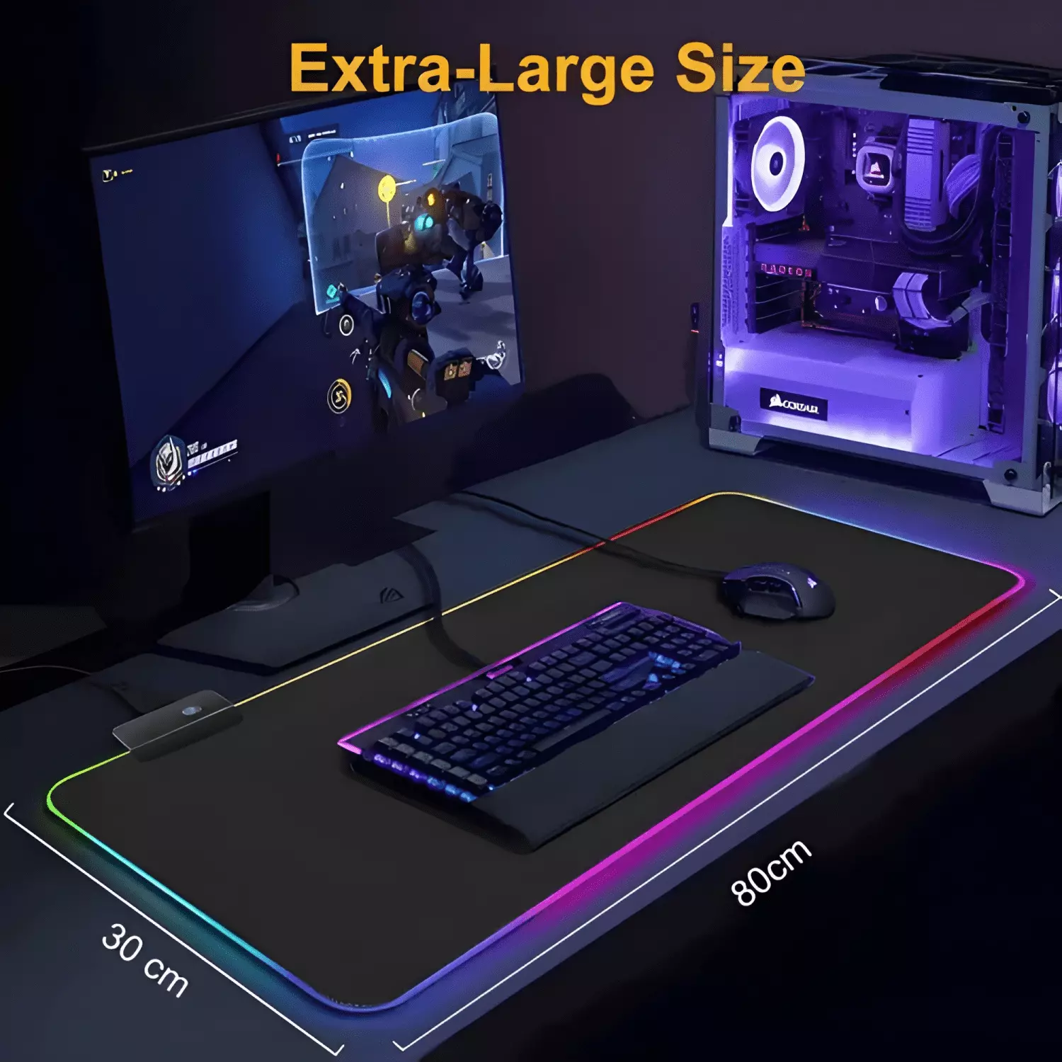 Mouse Pad Rgb Gamer Usb Luz Led 80x30 Cm Negro-2