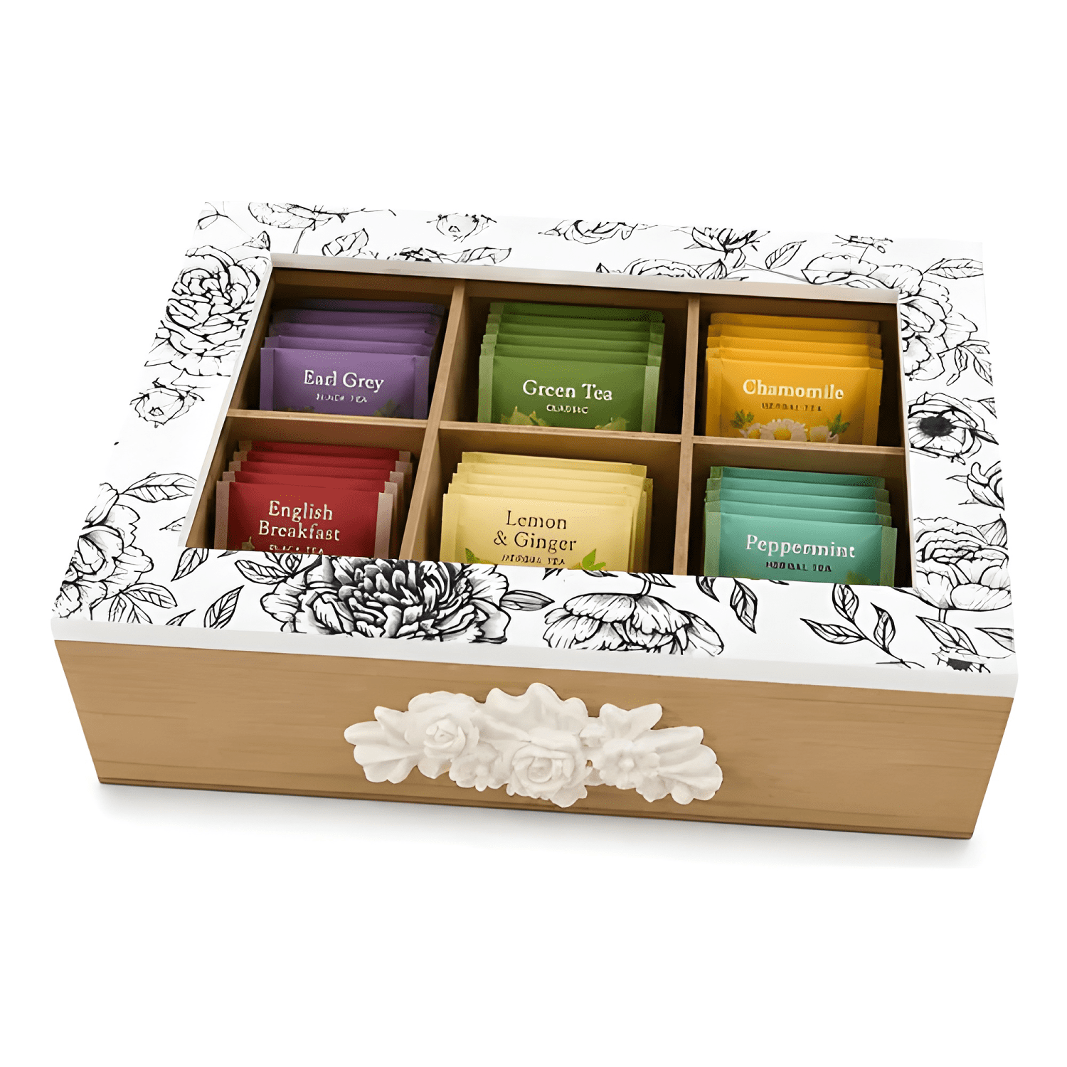 Caja organizadora de té 6 compartimentos con tapa-1