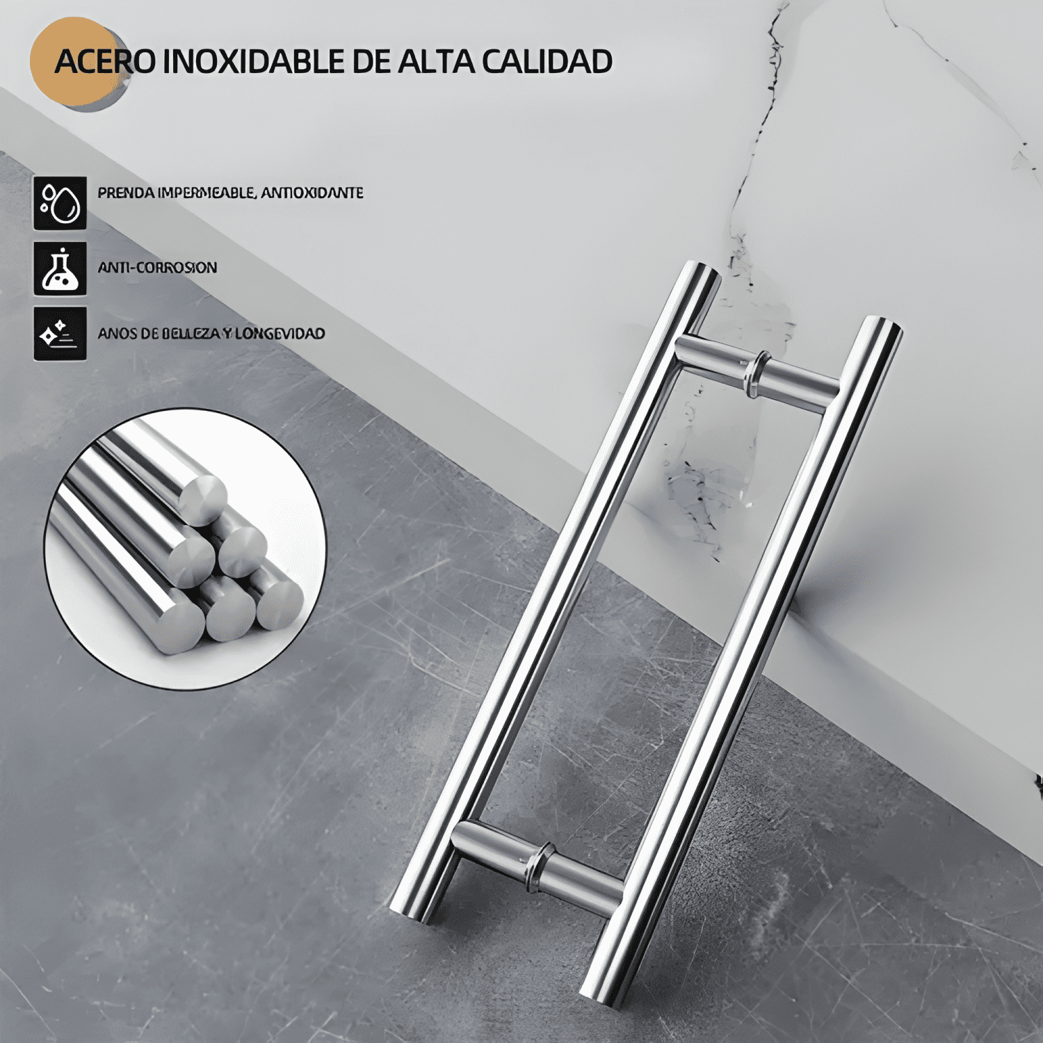 Manillón doble acero inoxidable 50 cm para puerta madera #3-4