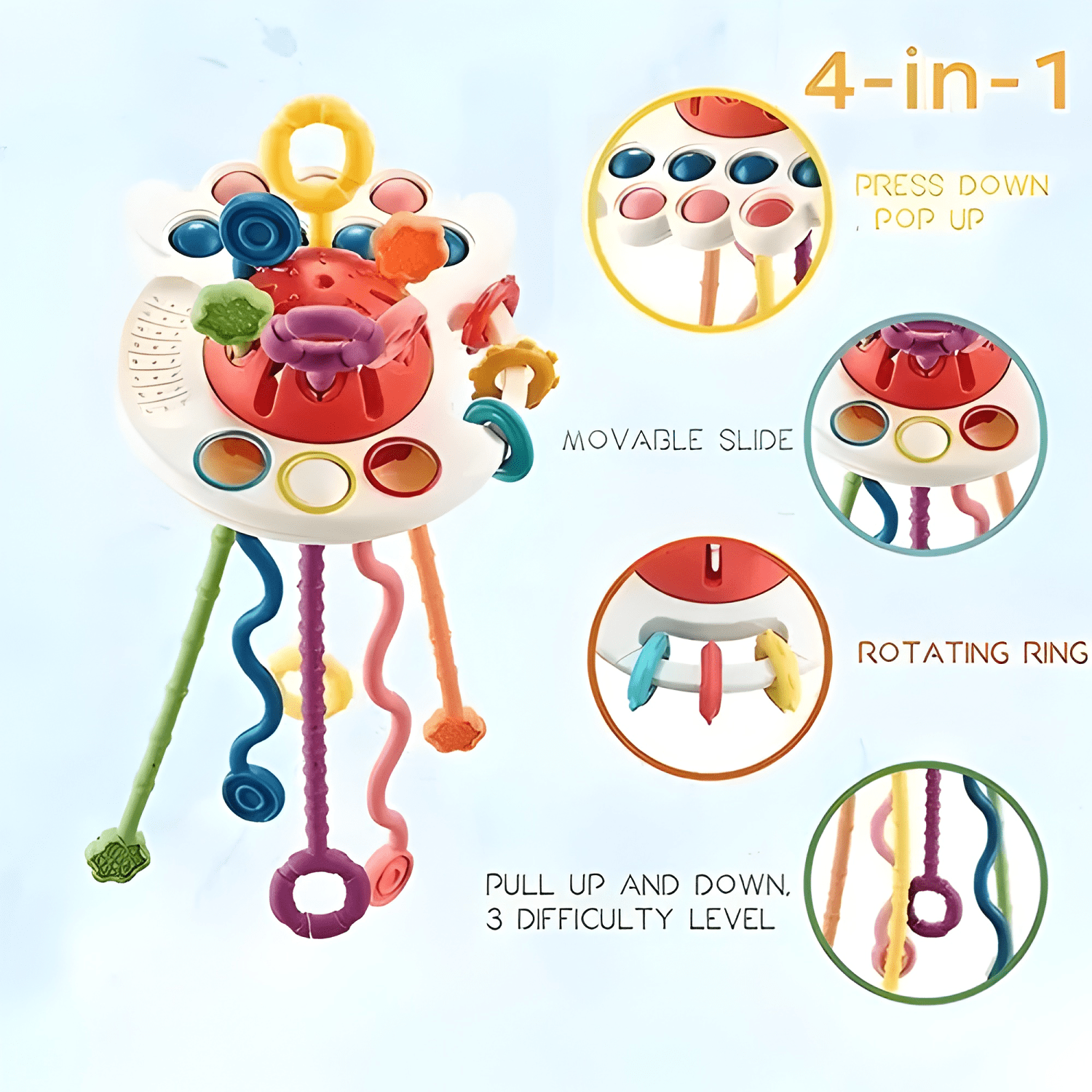 Juguete sensorial 4 en 1 para bebé con diseño pulpo Rojo #2-3