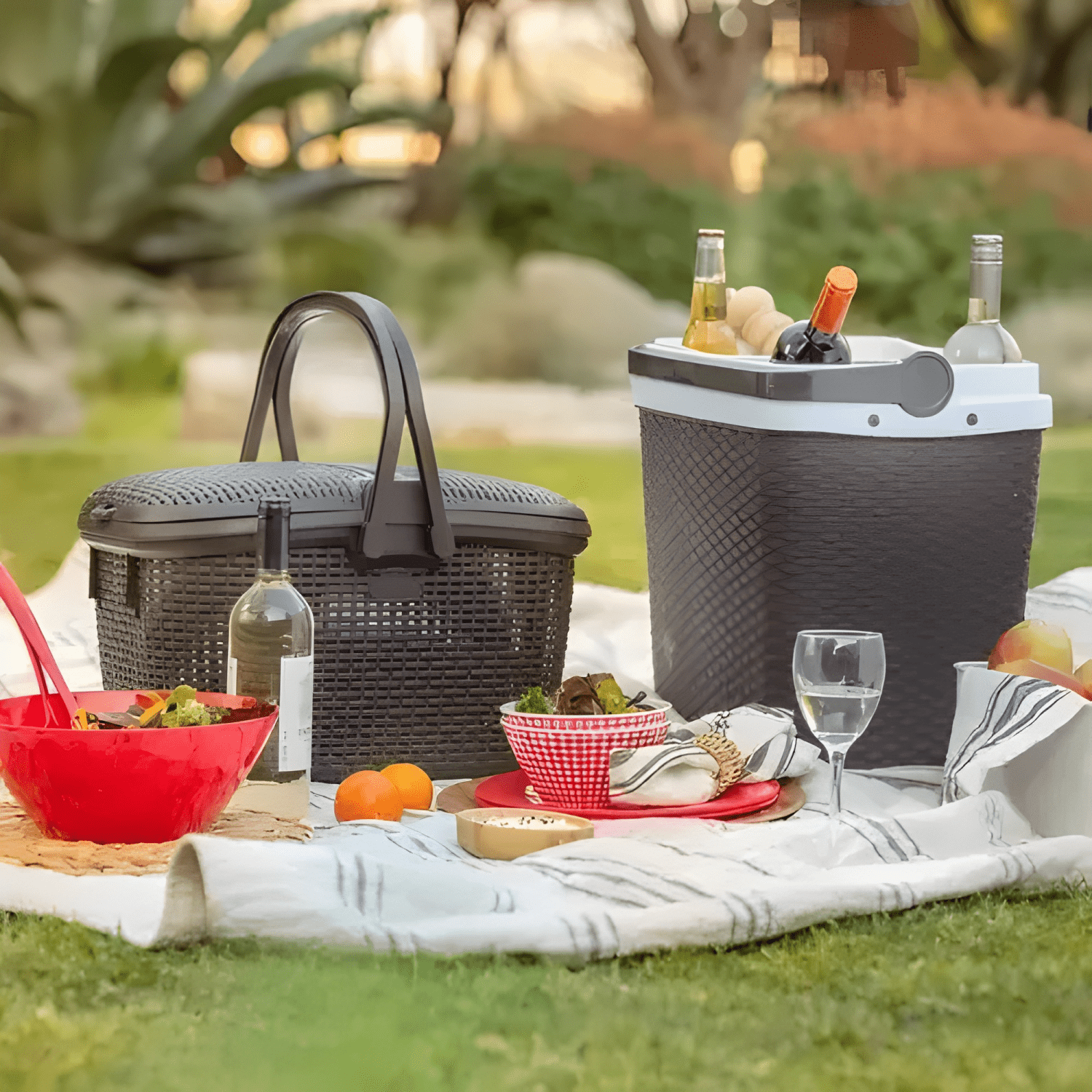 Canasta de ratán para alimentos y picnic-3