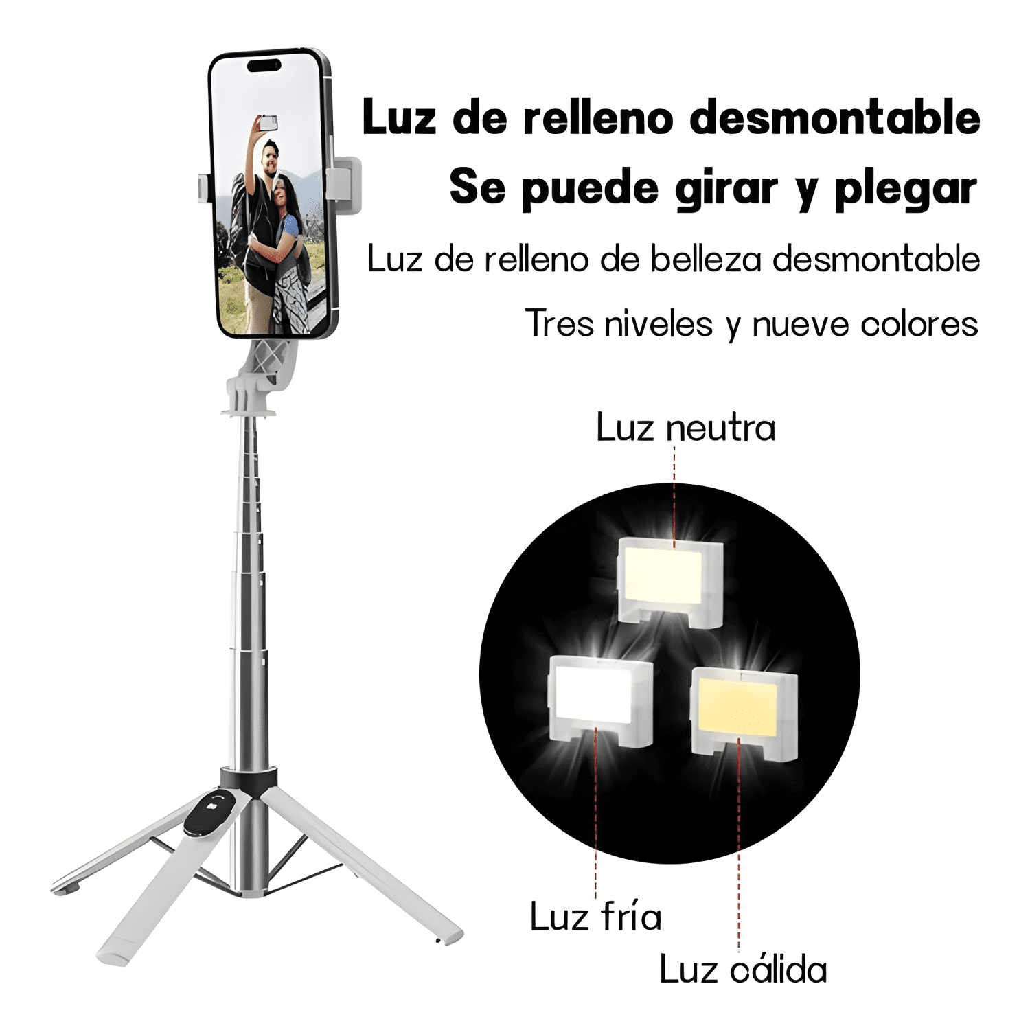 Trípode para Selfies 17.5-105 cm con Luz LED 3 Niveles #8-4