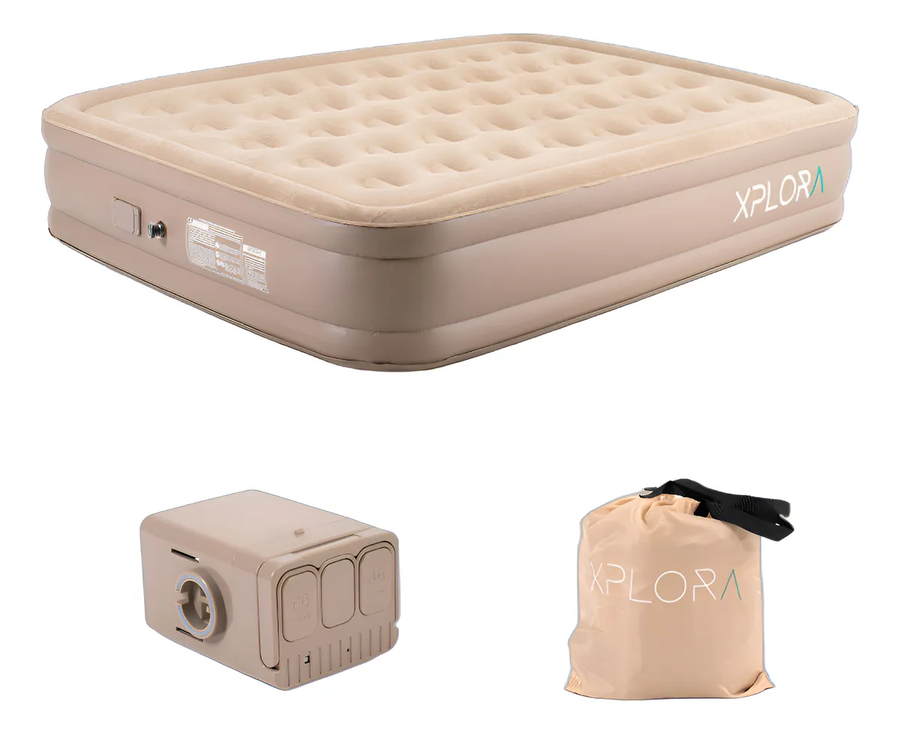 Colchón Inflable Xplora Eléctrico Bomba Recargable 2 Plazas Beige-0