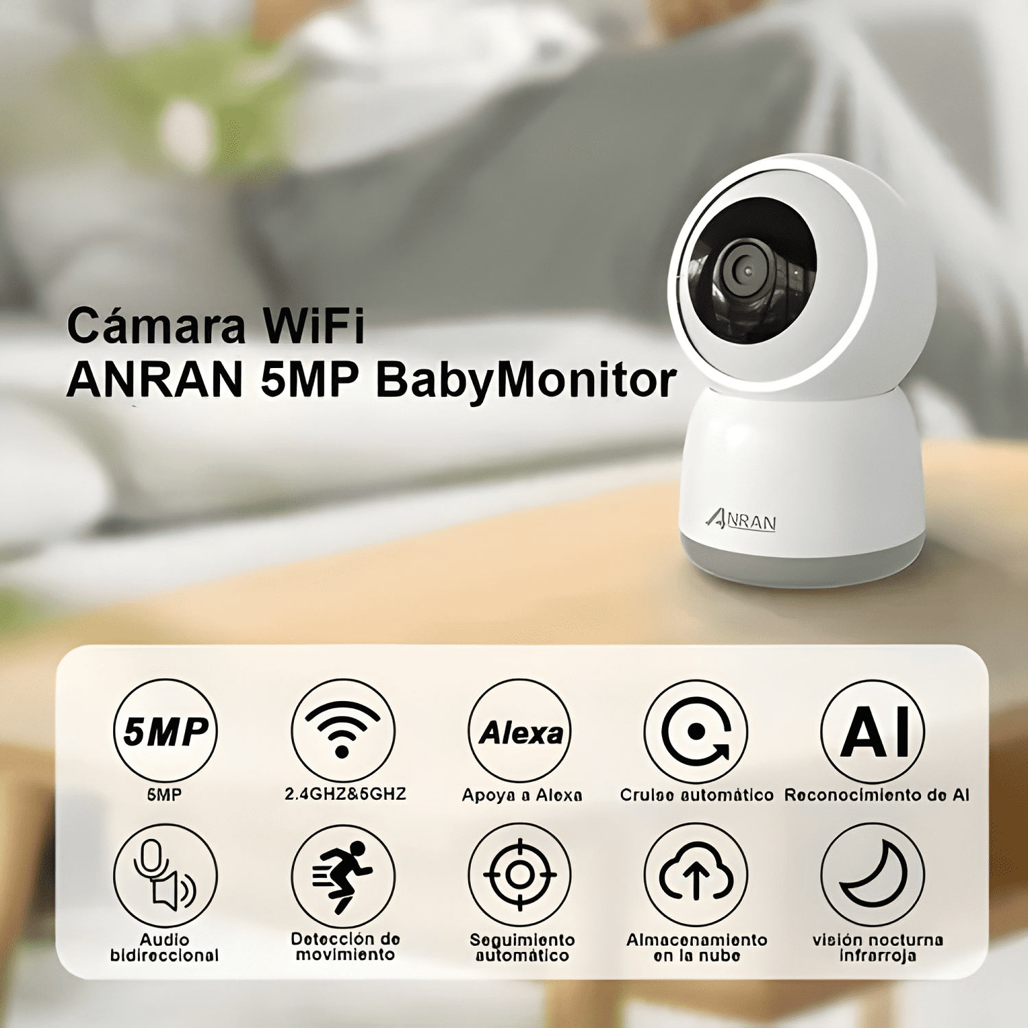 Anran Cámara de Seguridad Interior 5g Wifi Ip 360 Blanco-1