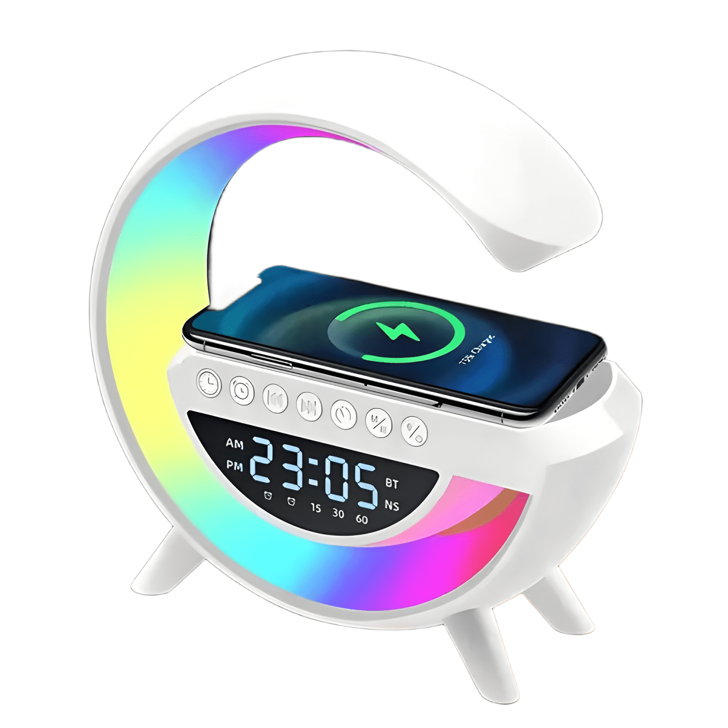 Caja sonido, lámpara, altavoz g, reloj multifuncional Blanco-0