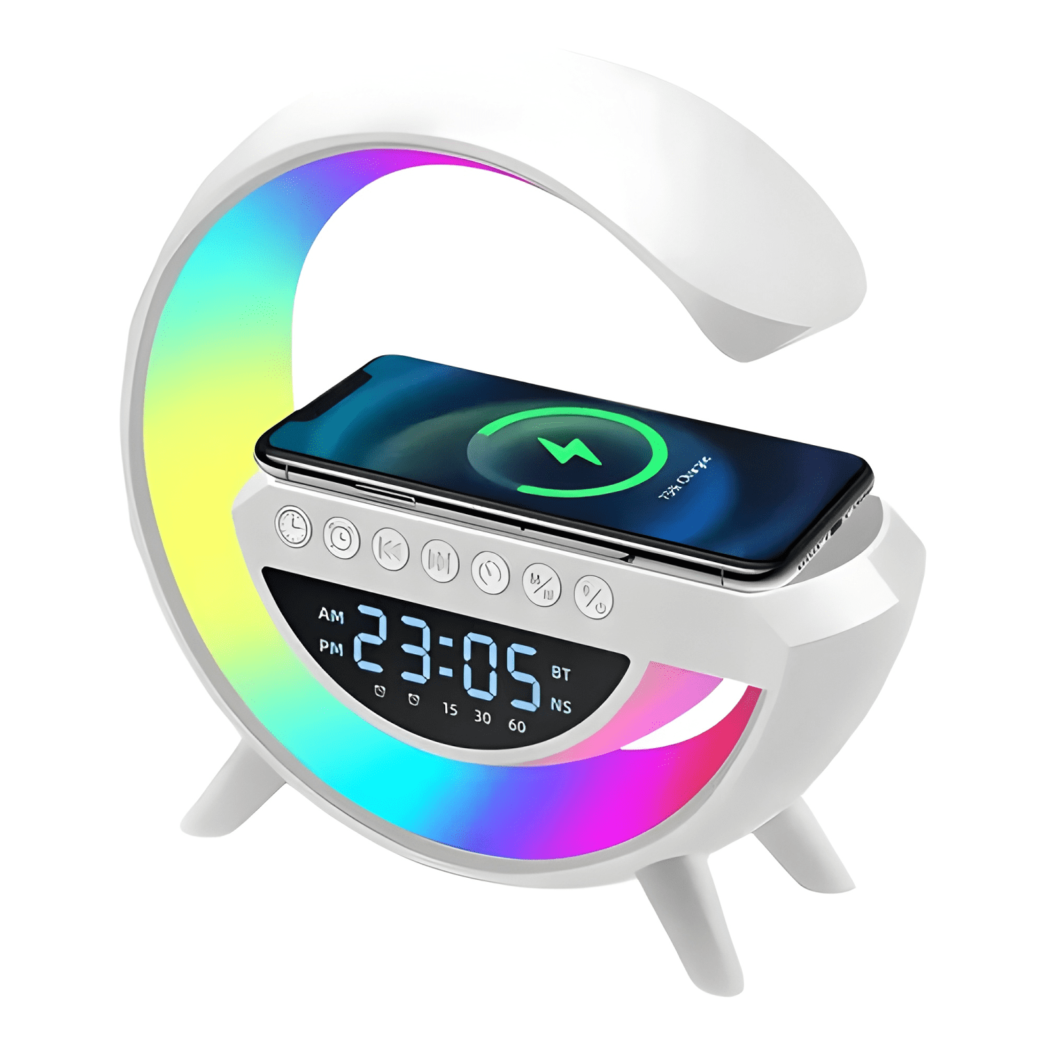 Caja sonido, lámpara, altavoz g, reloj multifuncional Blanco-3