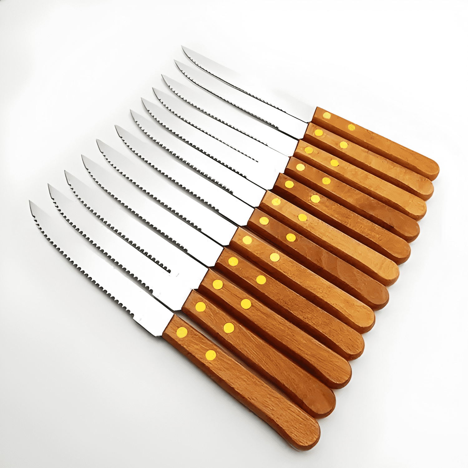 Cuchillos acero inoxidable cubiertos madera asado pack x12-2