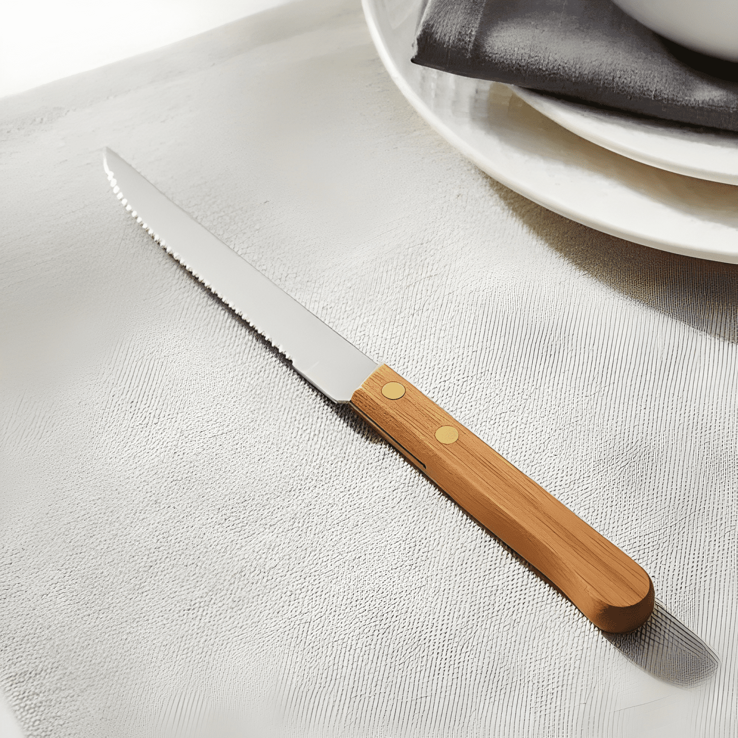 Cuchillos acero inoxidable cubiertos madera asado pack x12-3